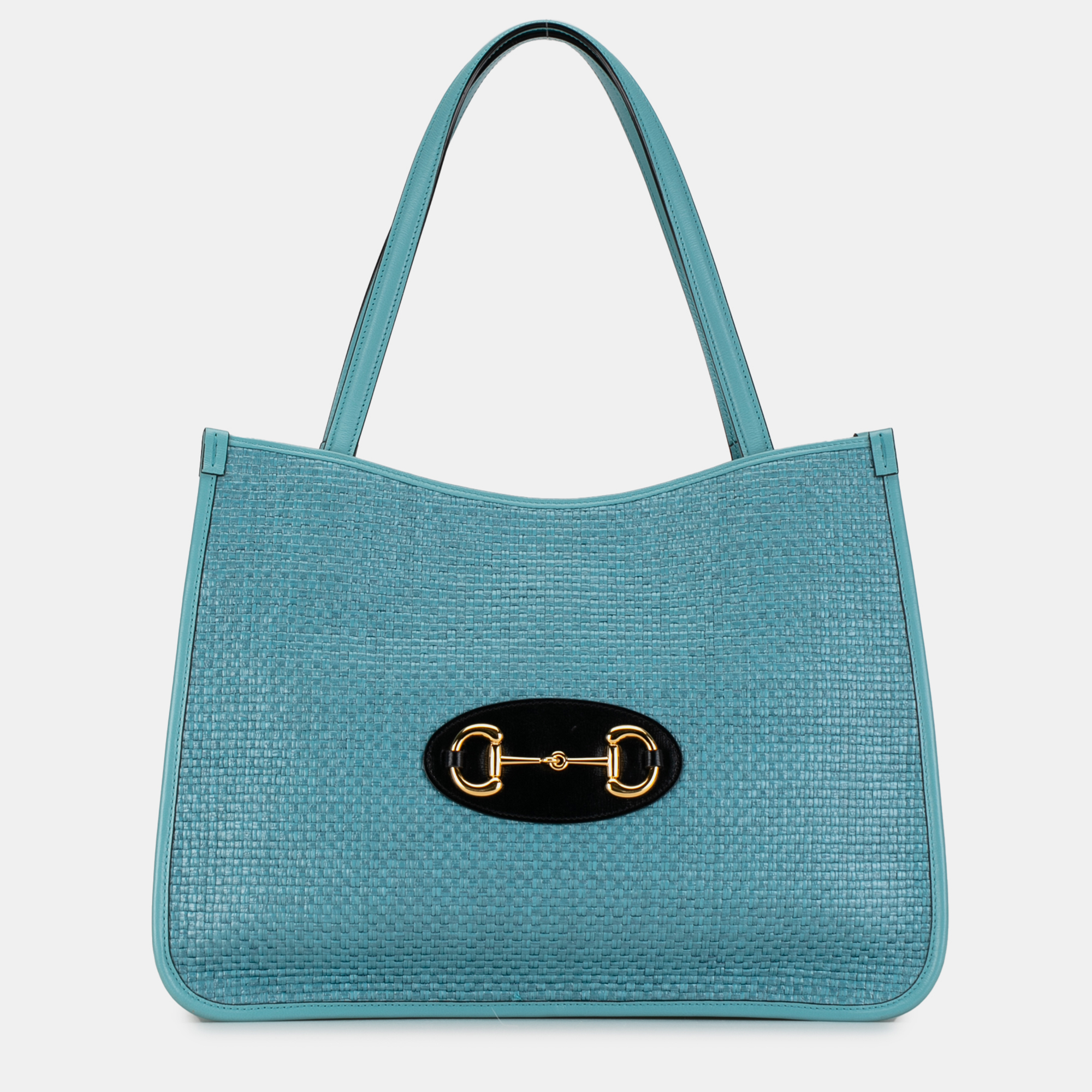 

Gucci Blue Raffia Horsebit 1955 Tote Bag