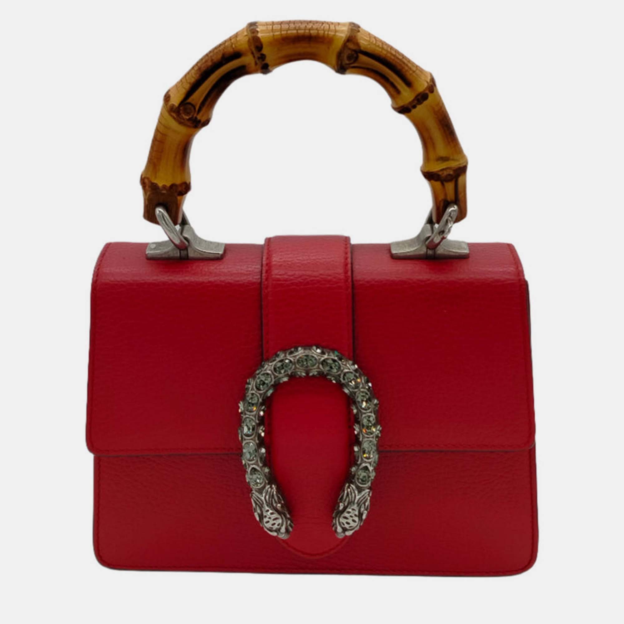 Pre-owned Gucci Dionysus Bamboo Top Handle Bag In Red