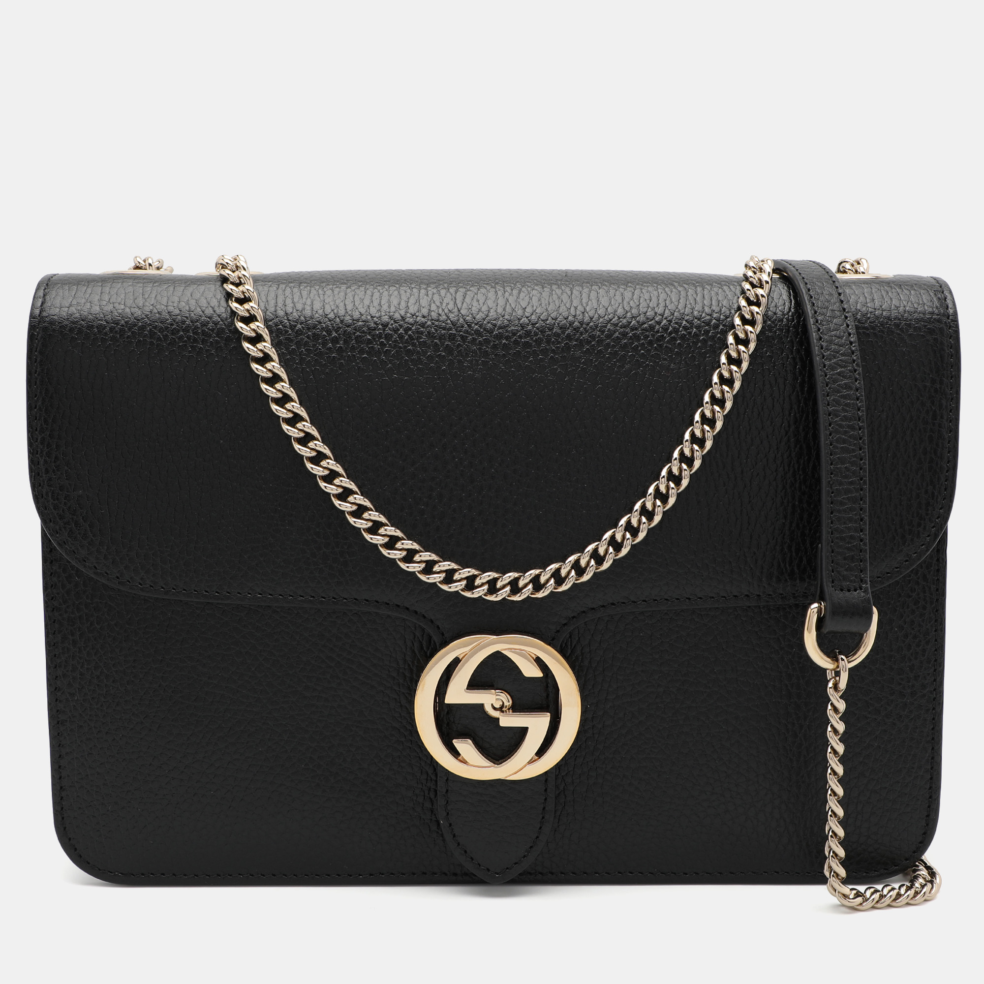 

Gucci Black Leather Interlocking GG Medium Shoulder Bag