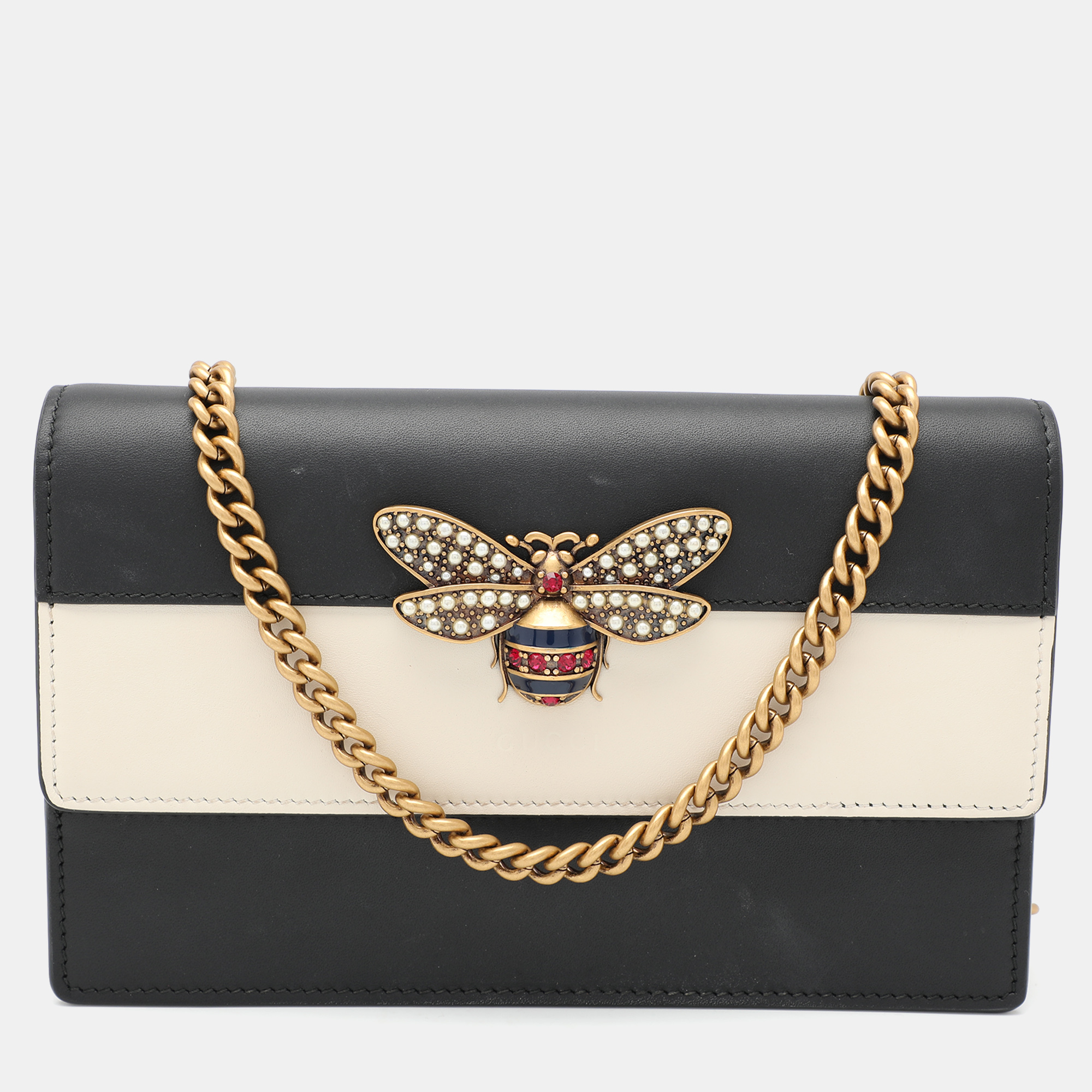 

Gucci Black/White Leather Queen Margaret Wallet On Chain