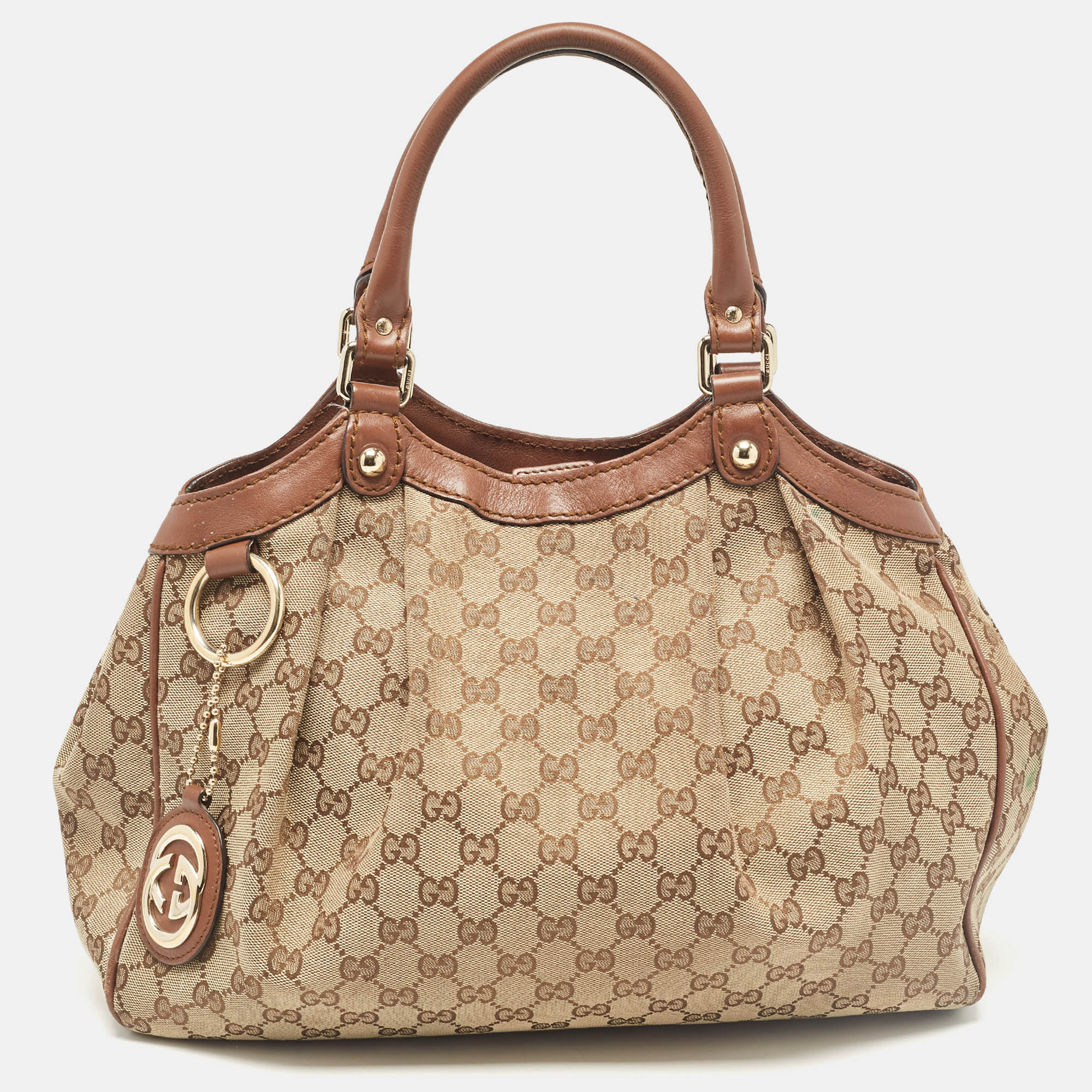 Pre-owned Gucci Beige/brown Gg Canvas And Leather Medium Sukey Tote