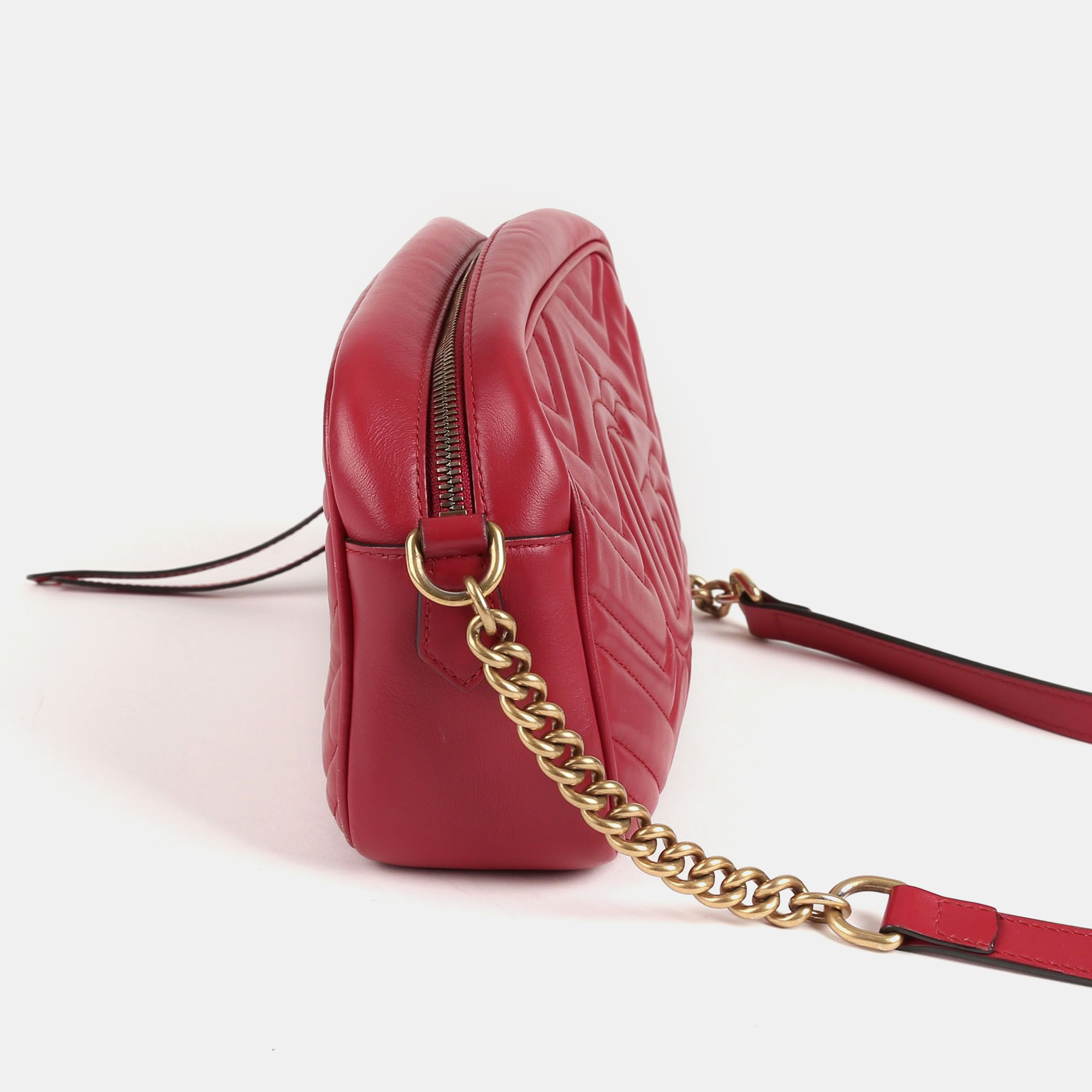 Gucci Red Leather Small GG Marmont Shoulder Bags 