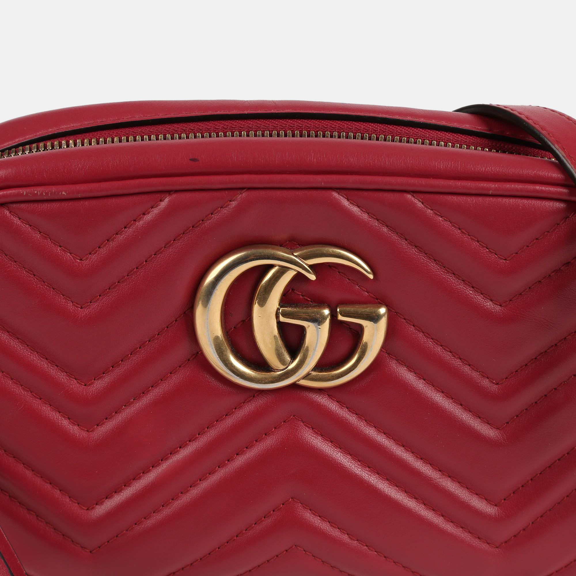 Gucci Red Leather Small GG Marmont Shoulder Bags 