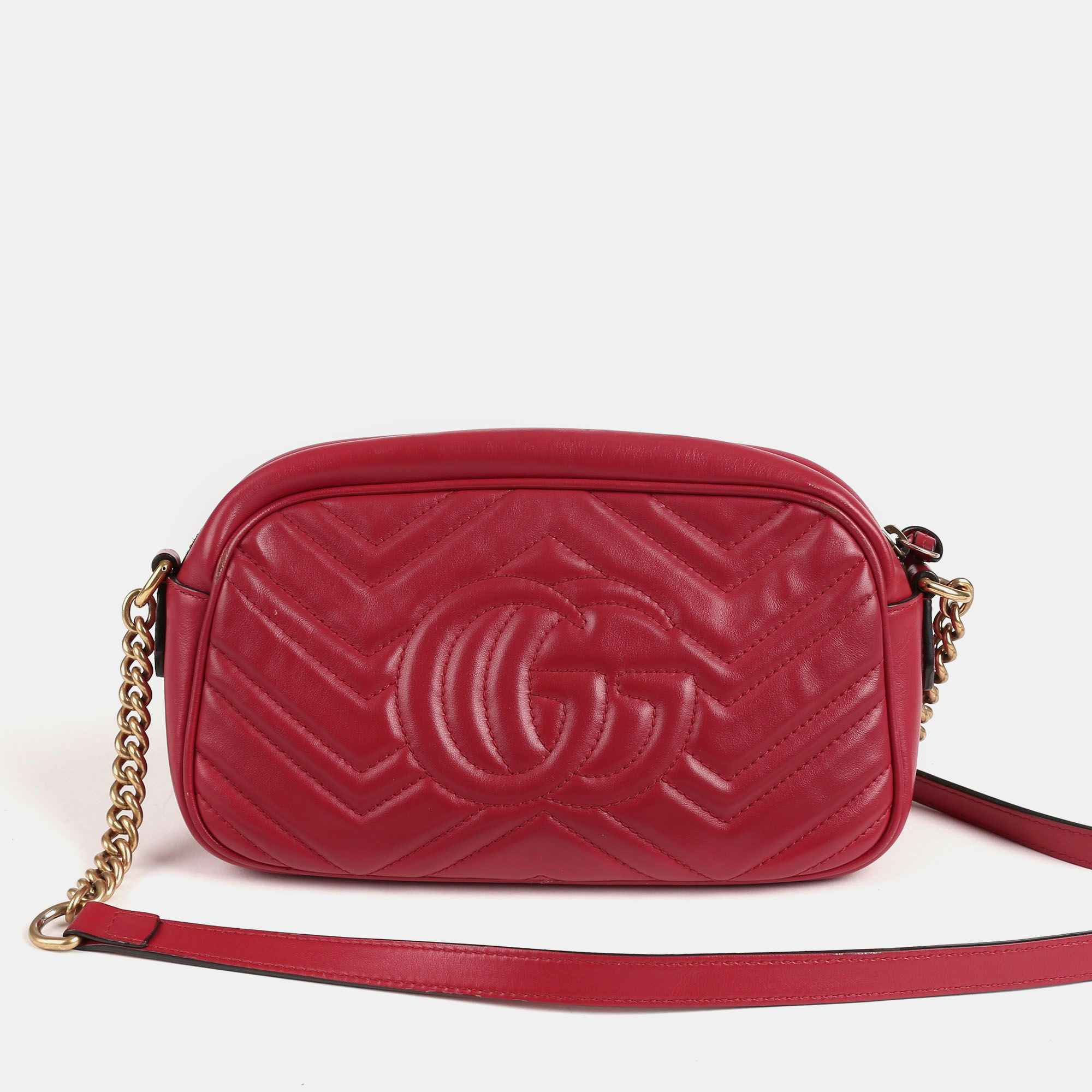 Gucci Red Leather Small GG Marmont Shoulder Bags 