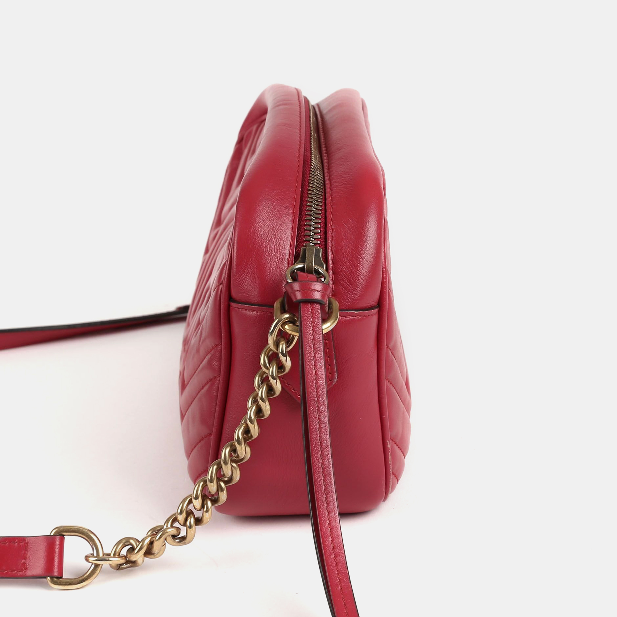Gucci Red Leather Small GG Marmont Shoulder Bags 