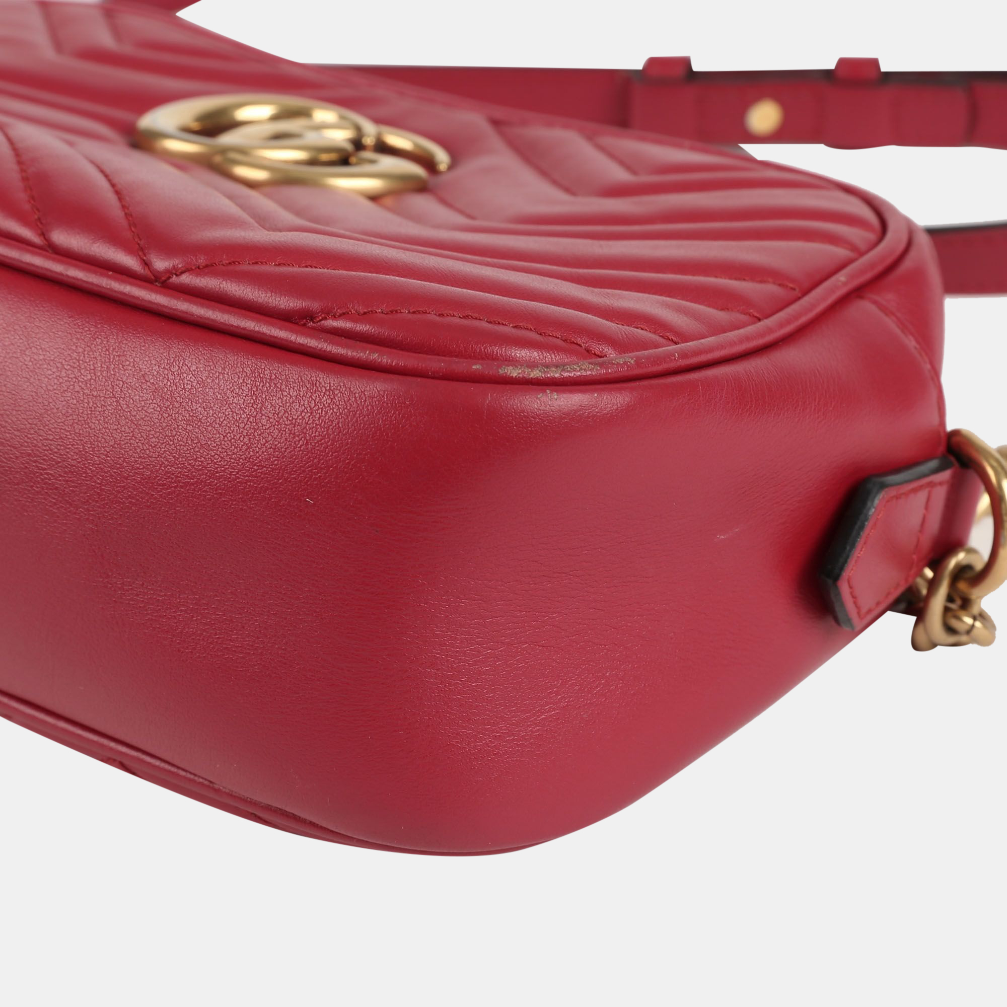 Gucci Red Leather Small GG Marmont Shoulder Bags 