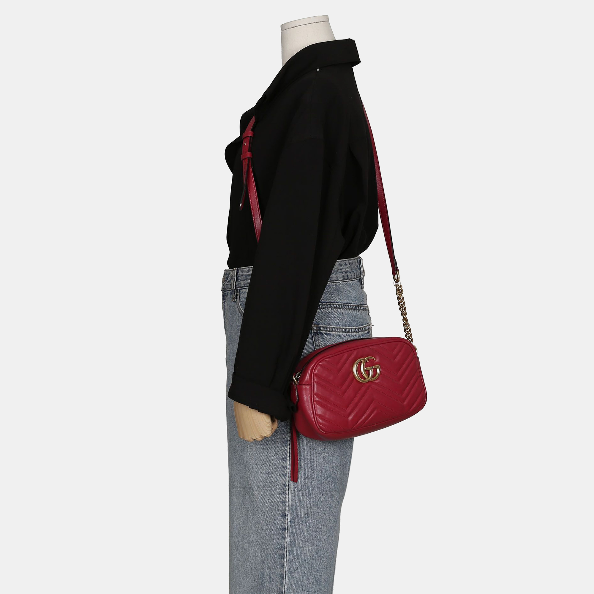 Gucci Red Leather Small GG Marmont Shoulder Bags 