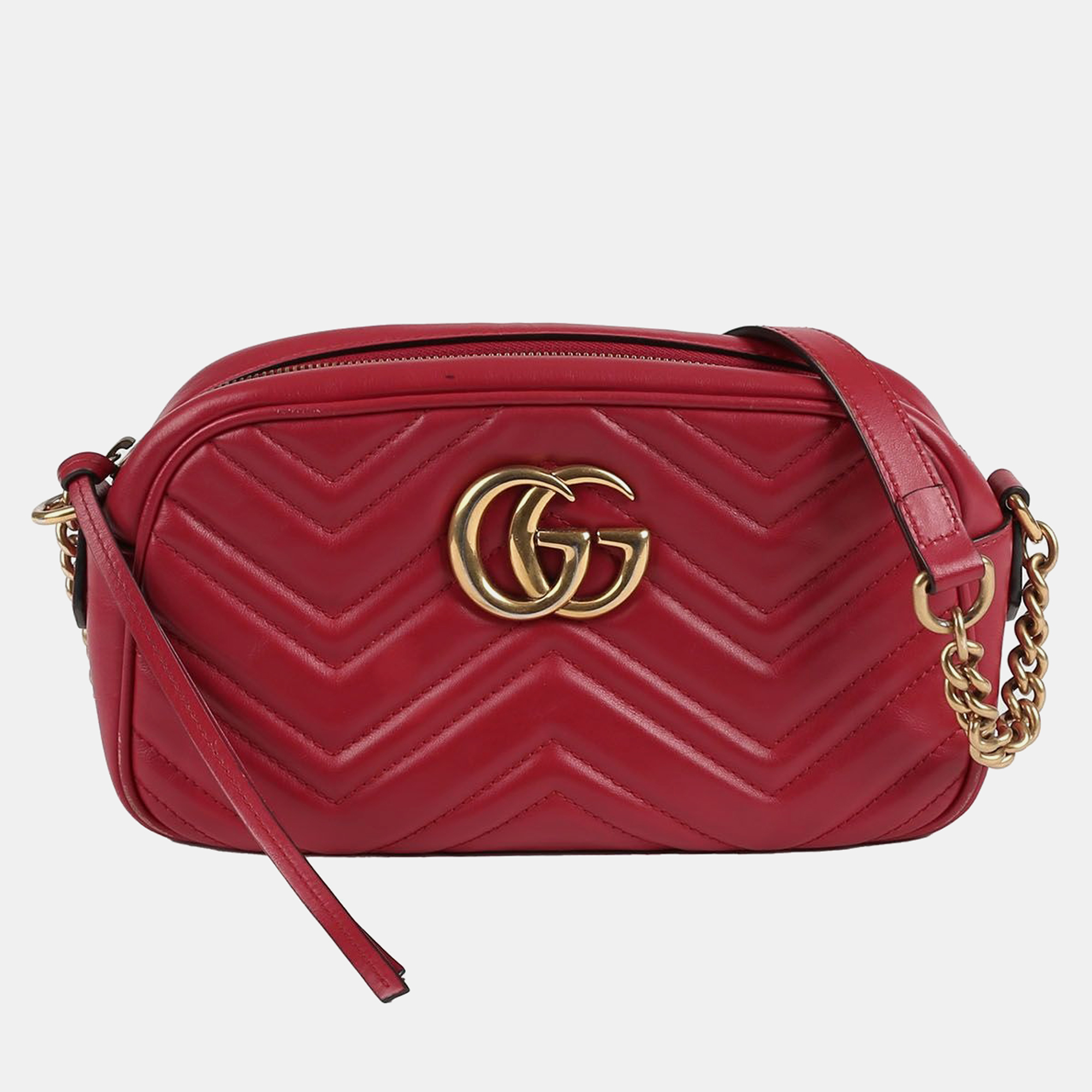 Gucci Red Leather Small GG Marmont Shoulder Bags 