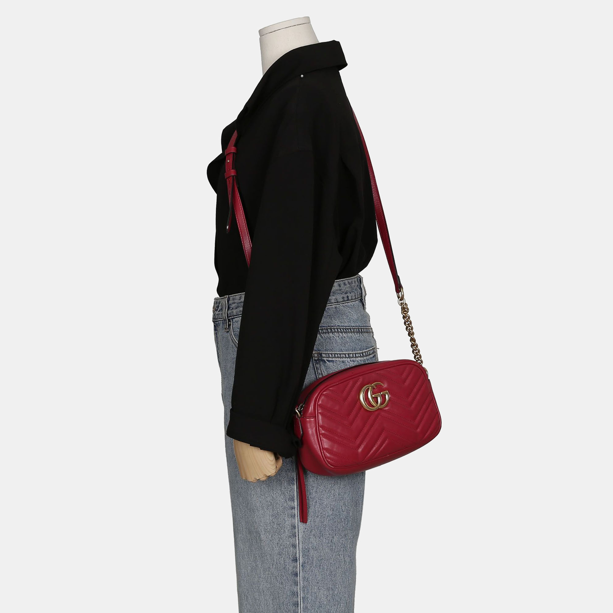 Gucci Red Leather Small GG Marmont Shoulder Bags 