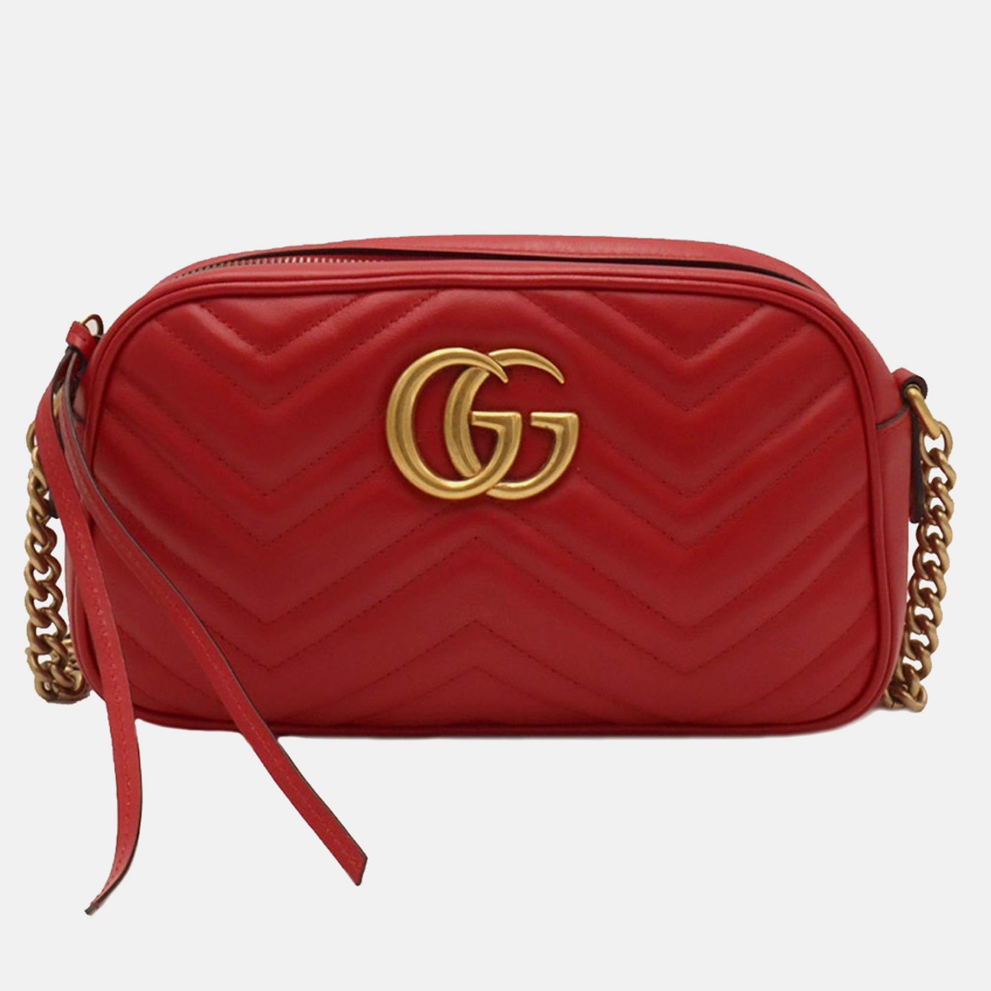 

Gucci Red Leather Small GG Marmont Shoulder Bags