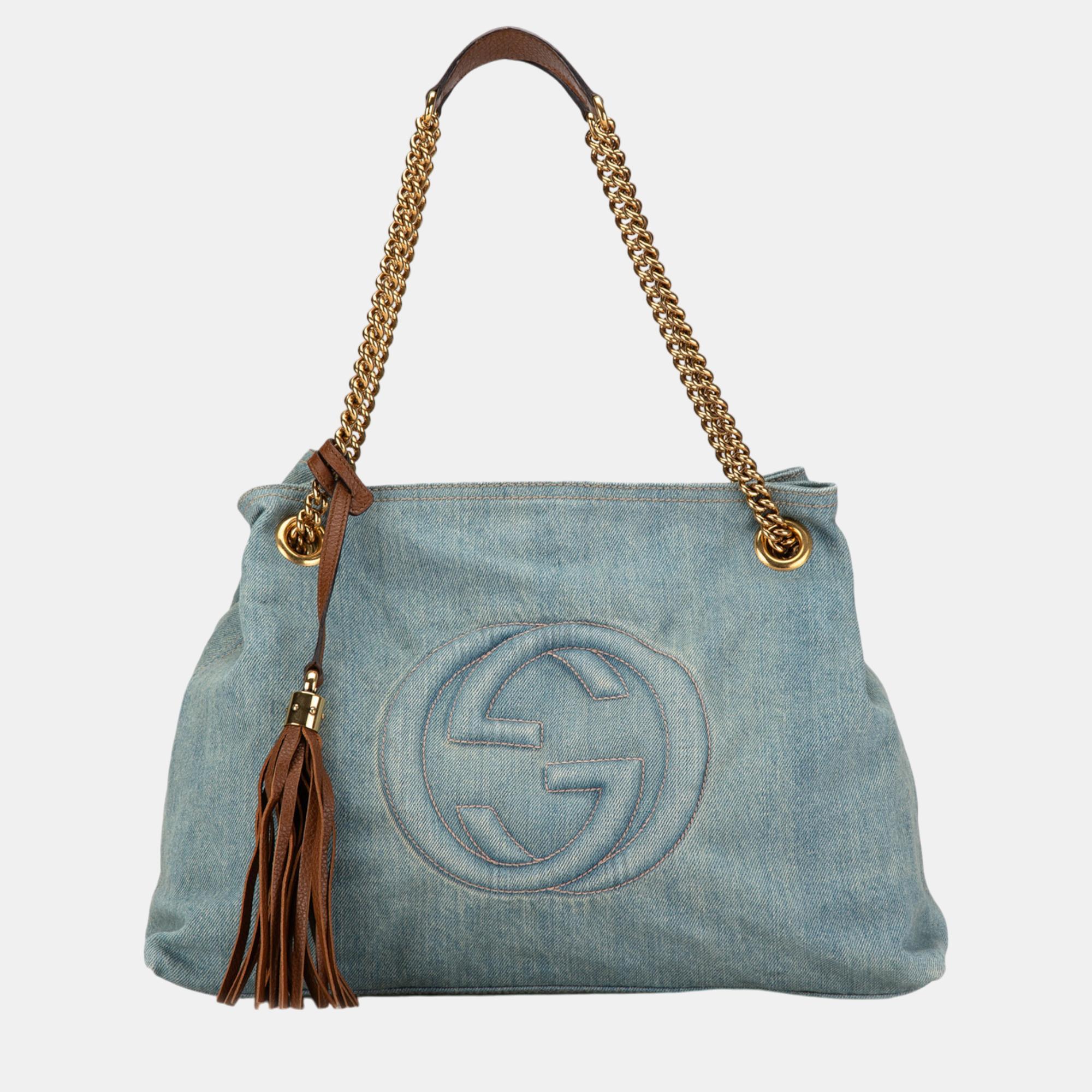 

Gucci Blue Denim Medium Soho Chain Tote Bag