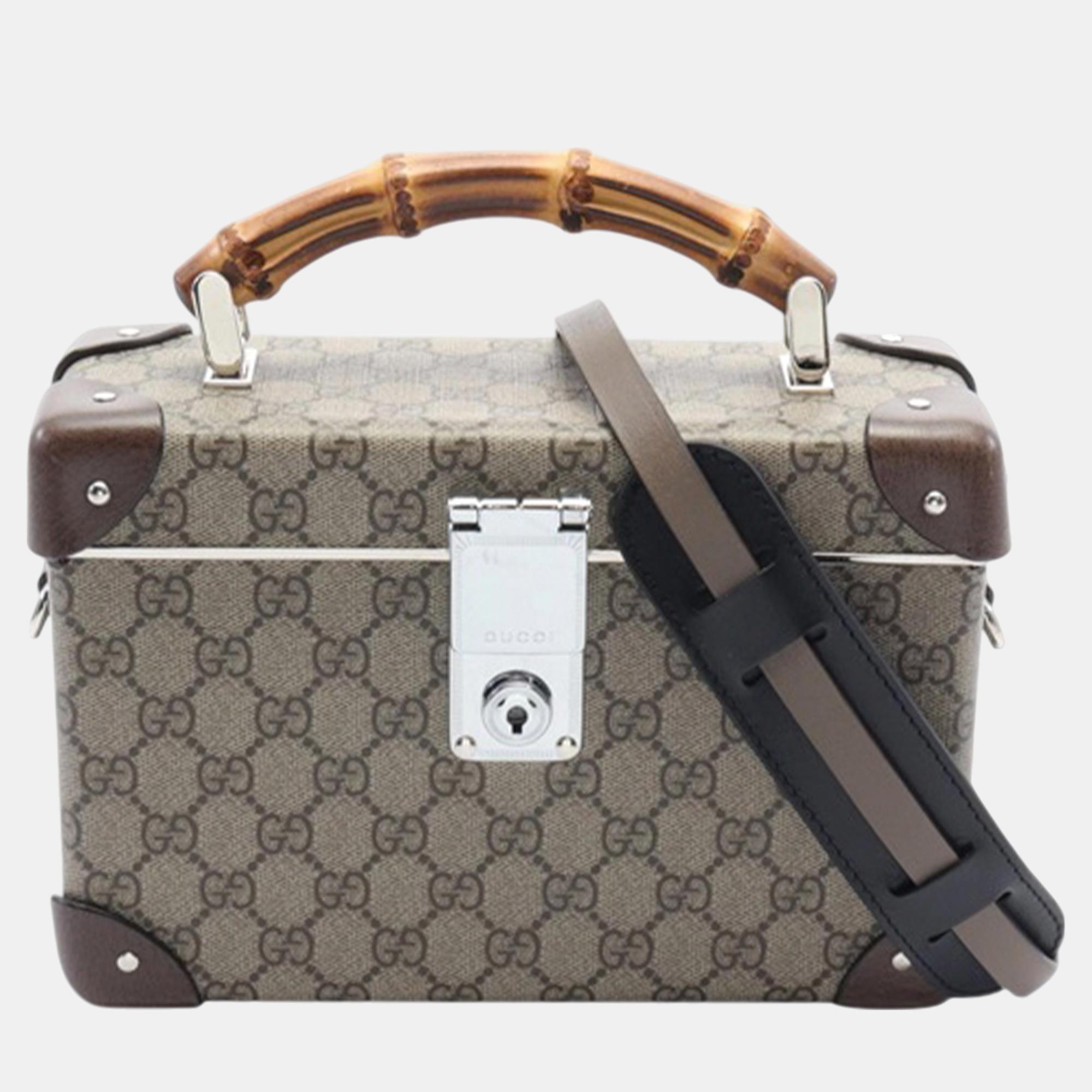 

Gucci Beige/Brown GG Supreme Bamboo Vanity Bag