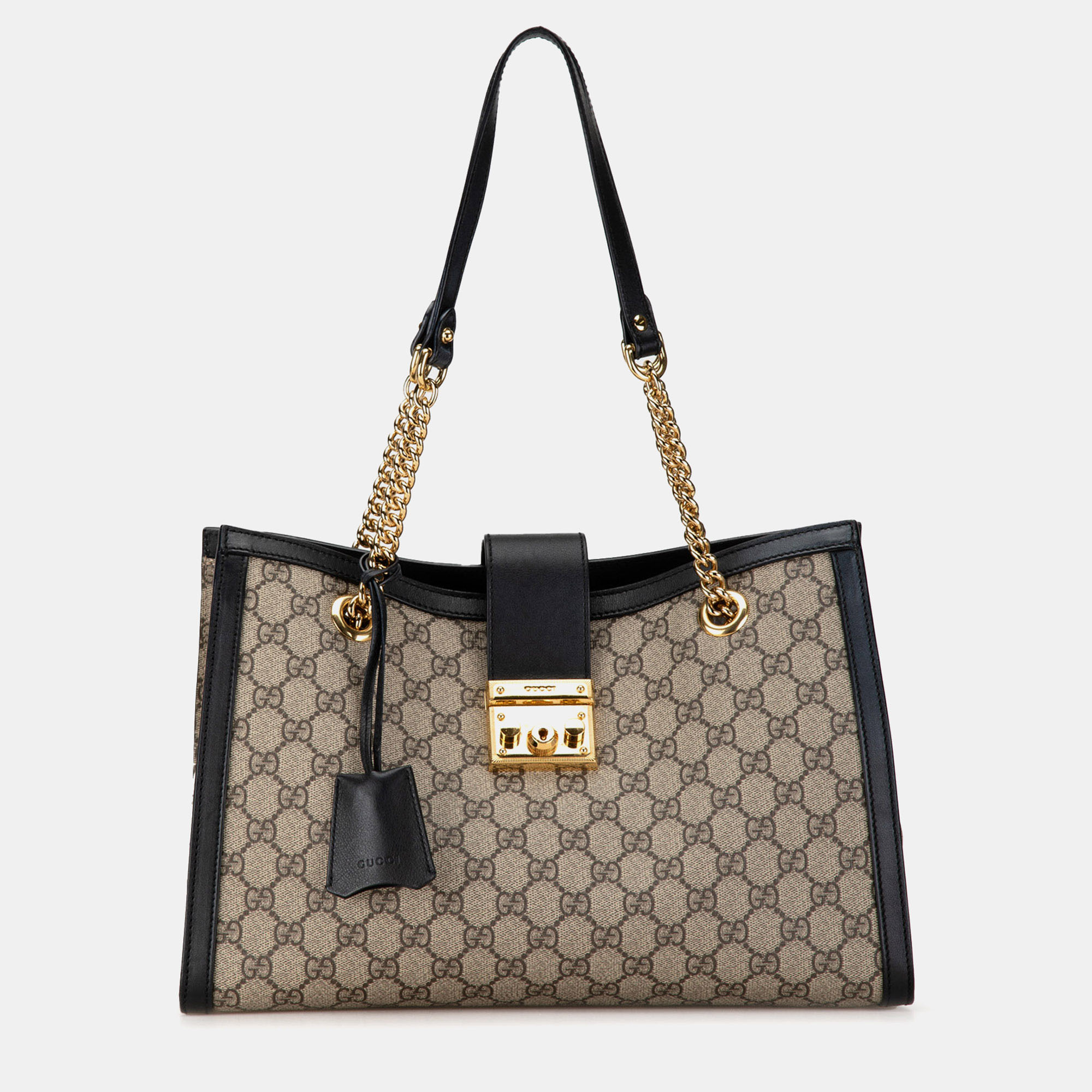 

Gucci Beige GG Supreme Canvas Medium Padlock Tote Bag