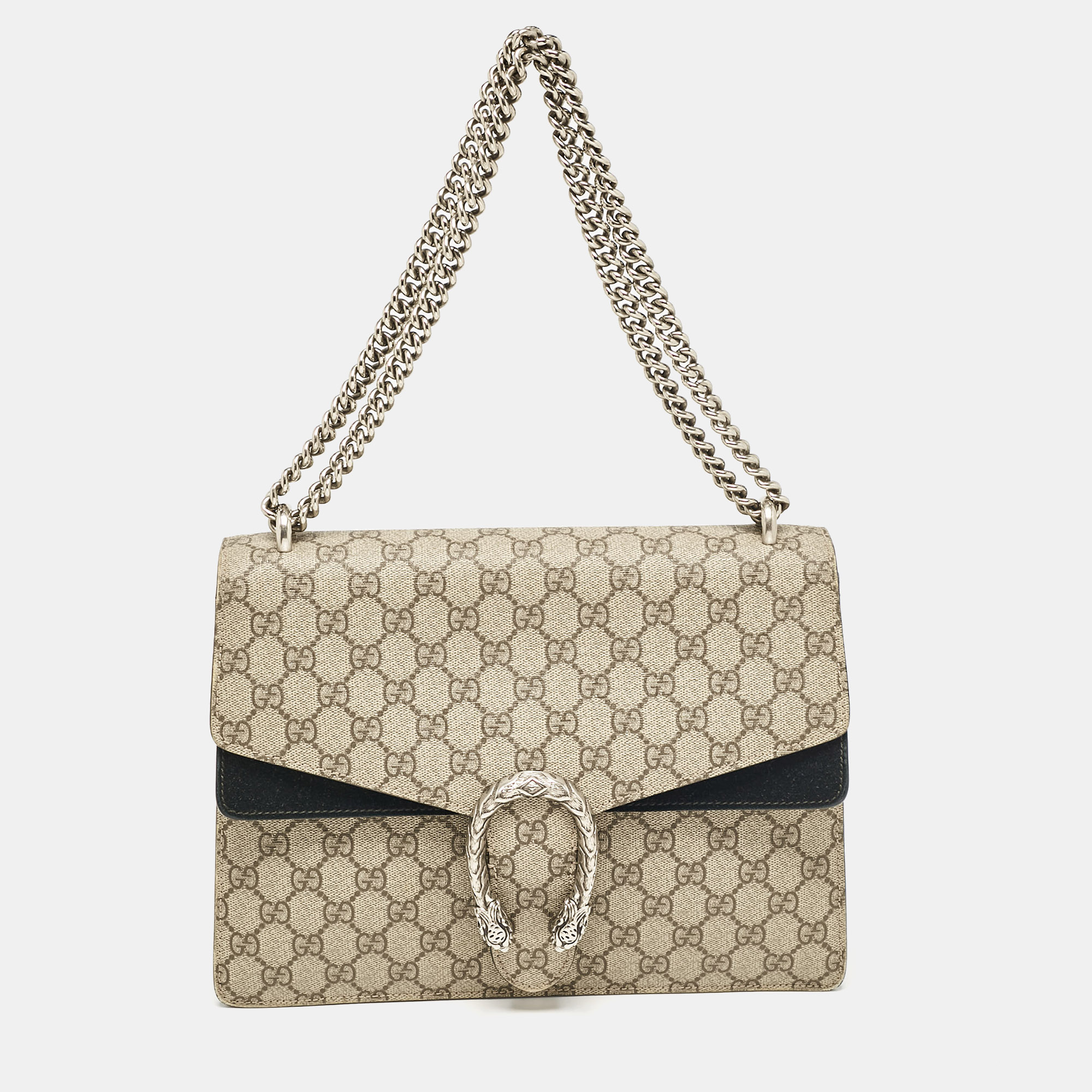 

Gucci Beige/Black GG Supreme Canvas and Suede Medium Dionysus Shoulder Bag