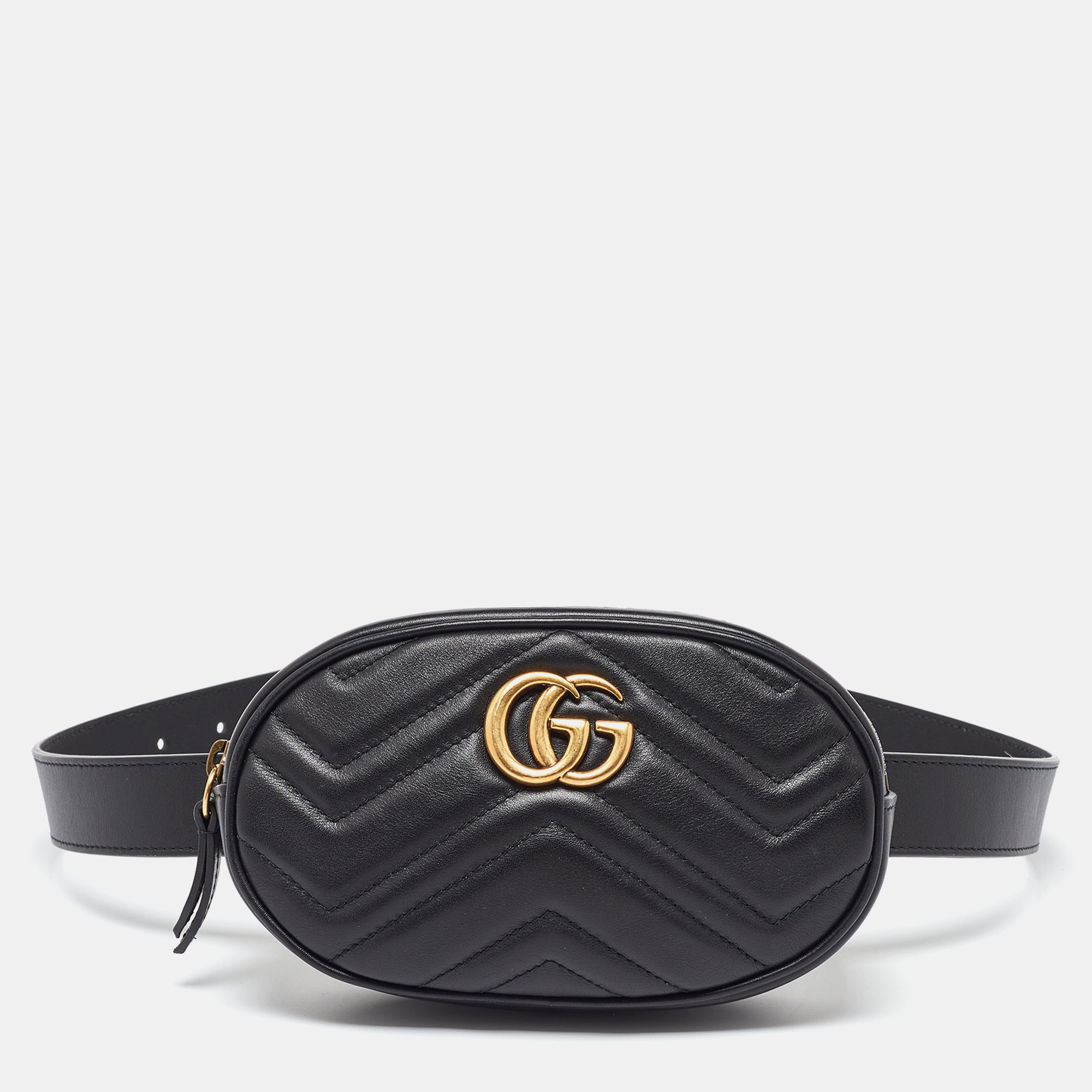 

Gucci Black Matelassé Leather Mini GG Marmont Belt Bag