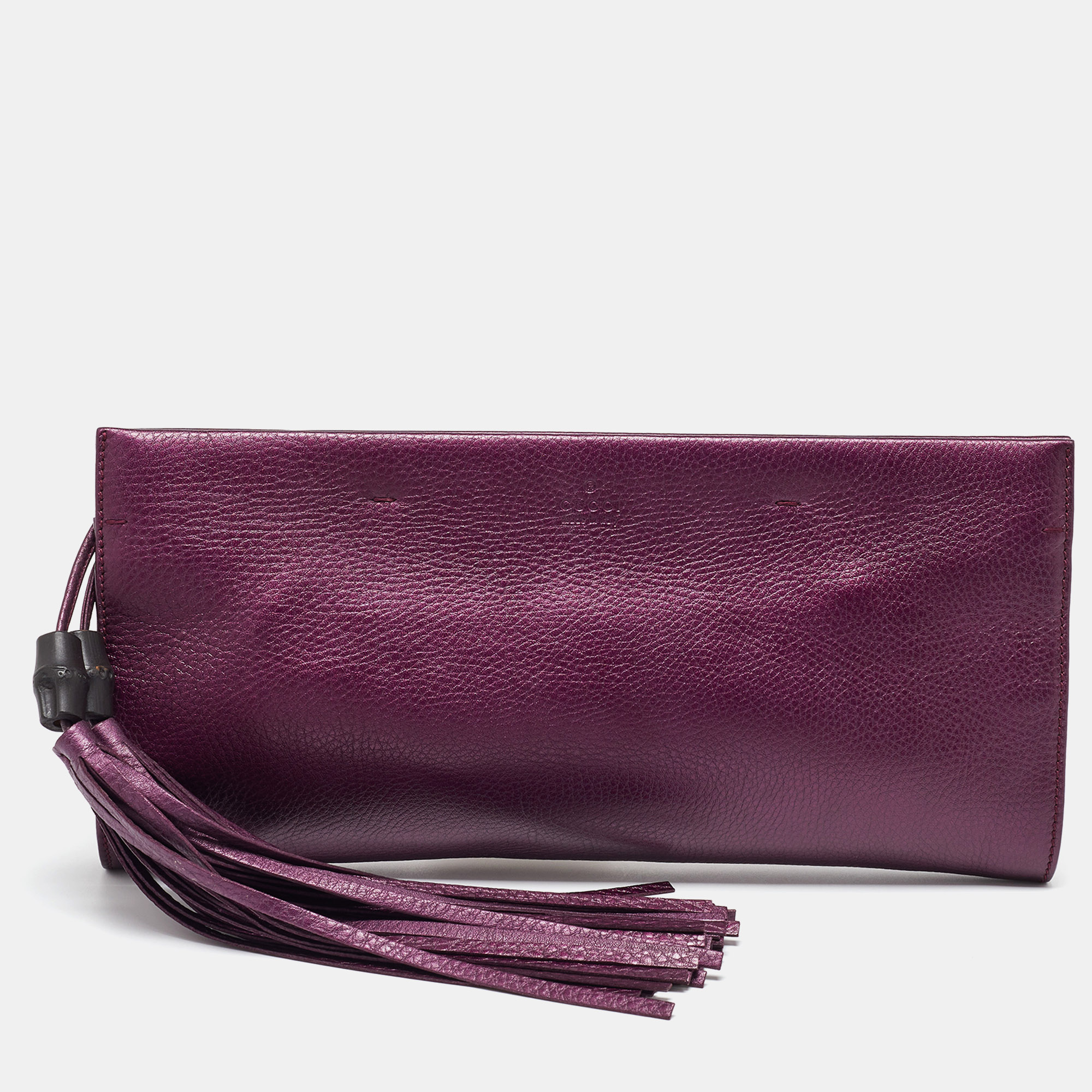 

Gucci Purple Leather Bamboo Tassel Clutch