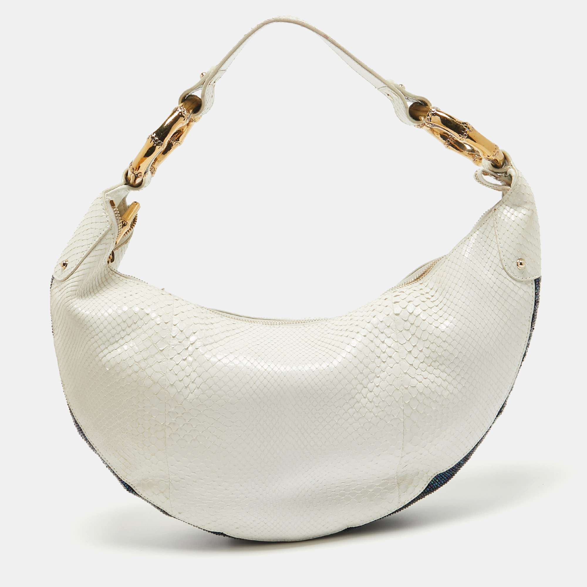 

Gucci White Python and Beads Bamboo Ring Hobo