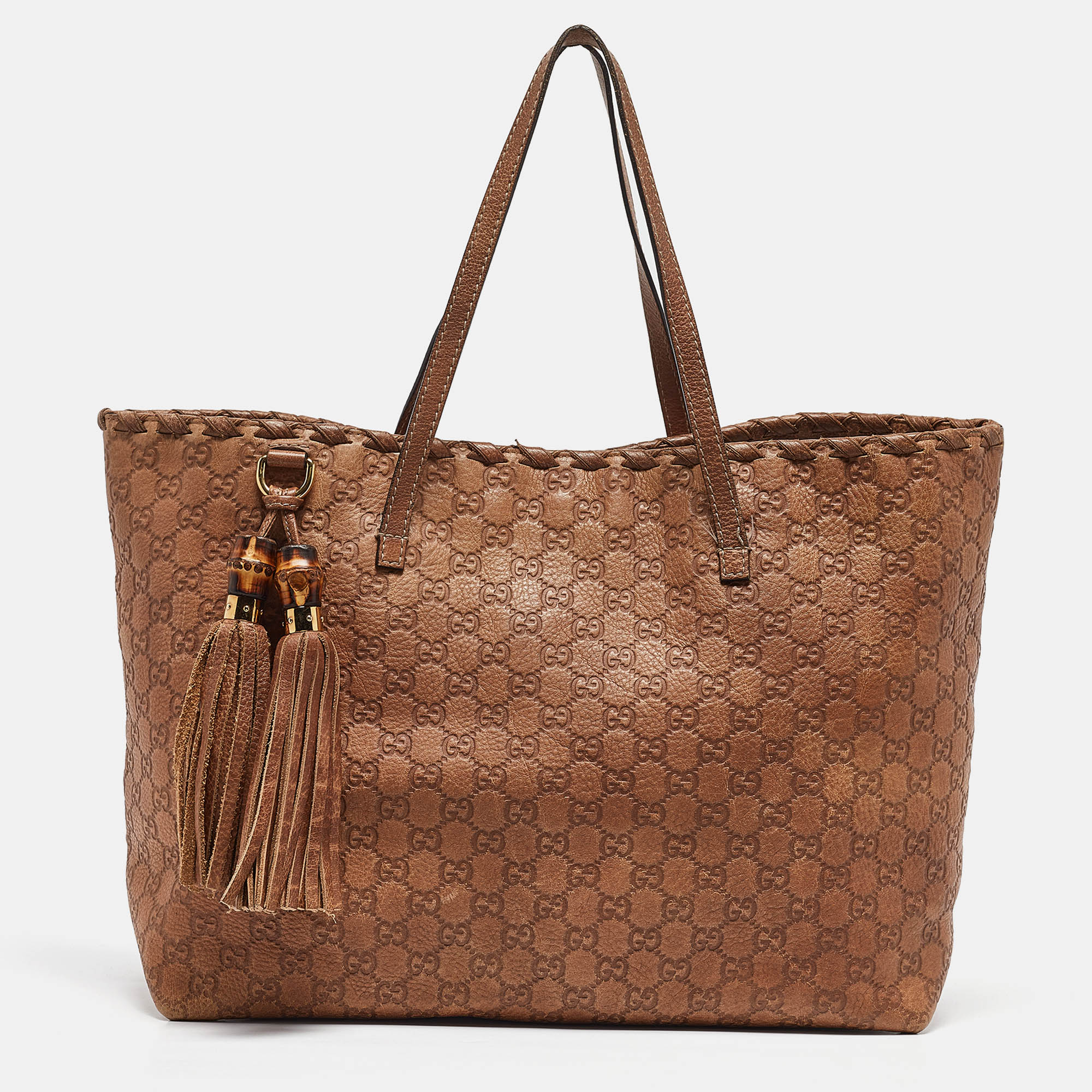 

Gucci Brown Guccissima Leather Bamboo Tassel Tote