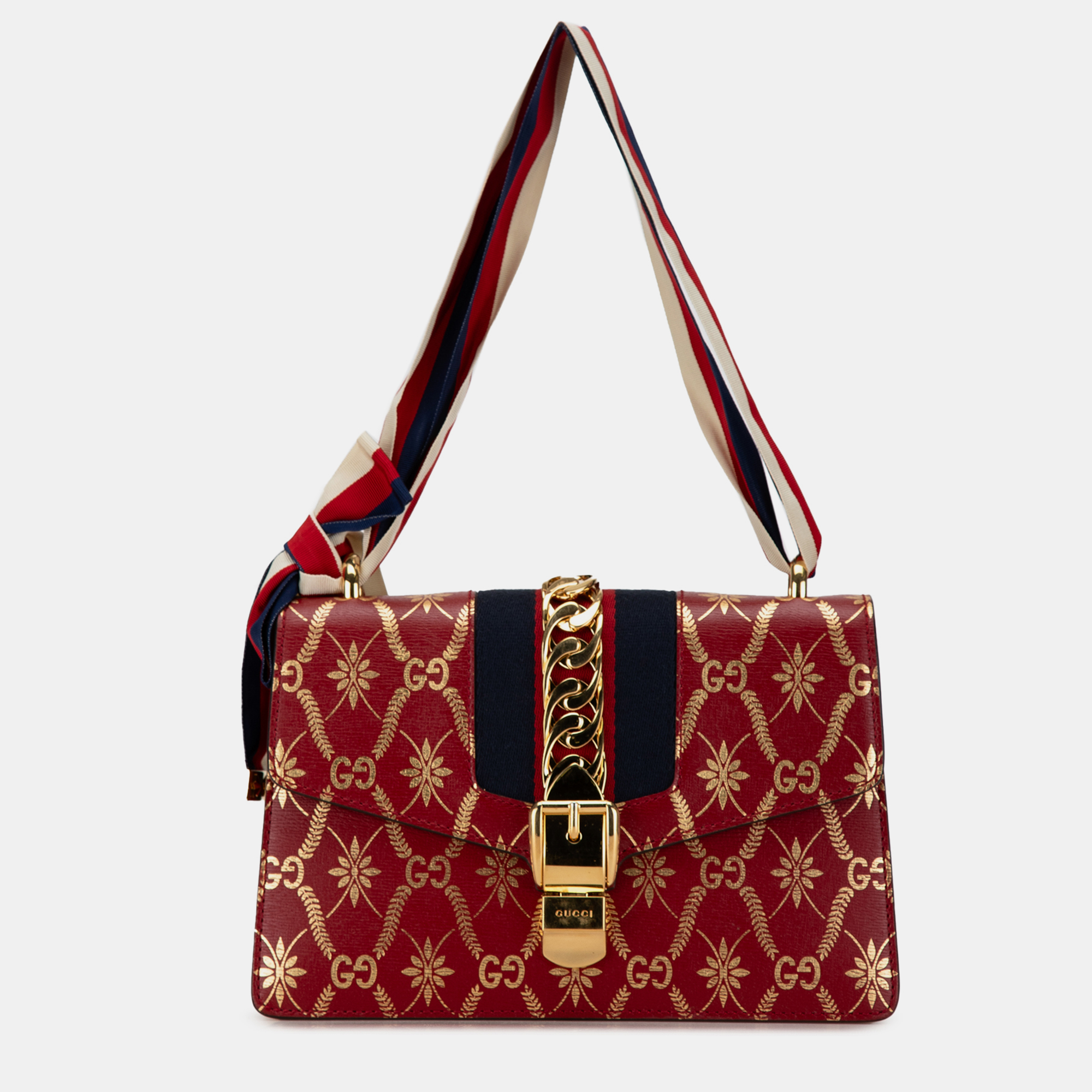 

Gucci Small Printed Calfskin Sylvie Satchel Bag, Red