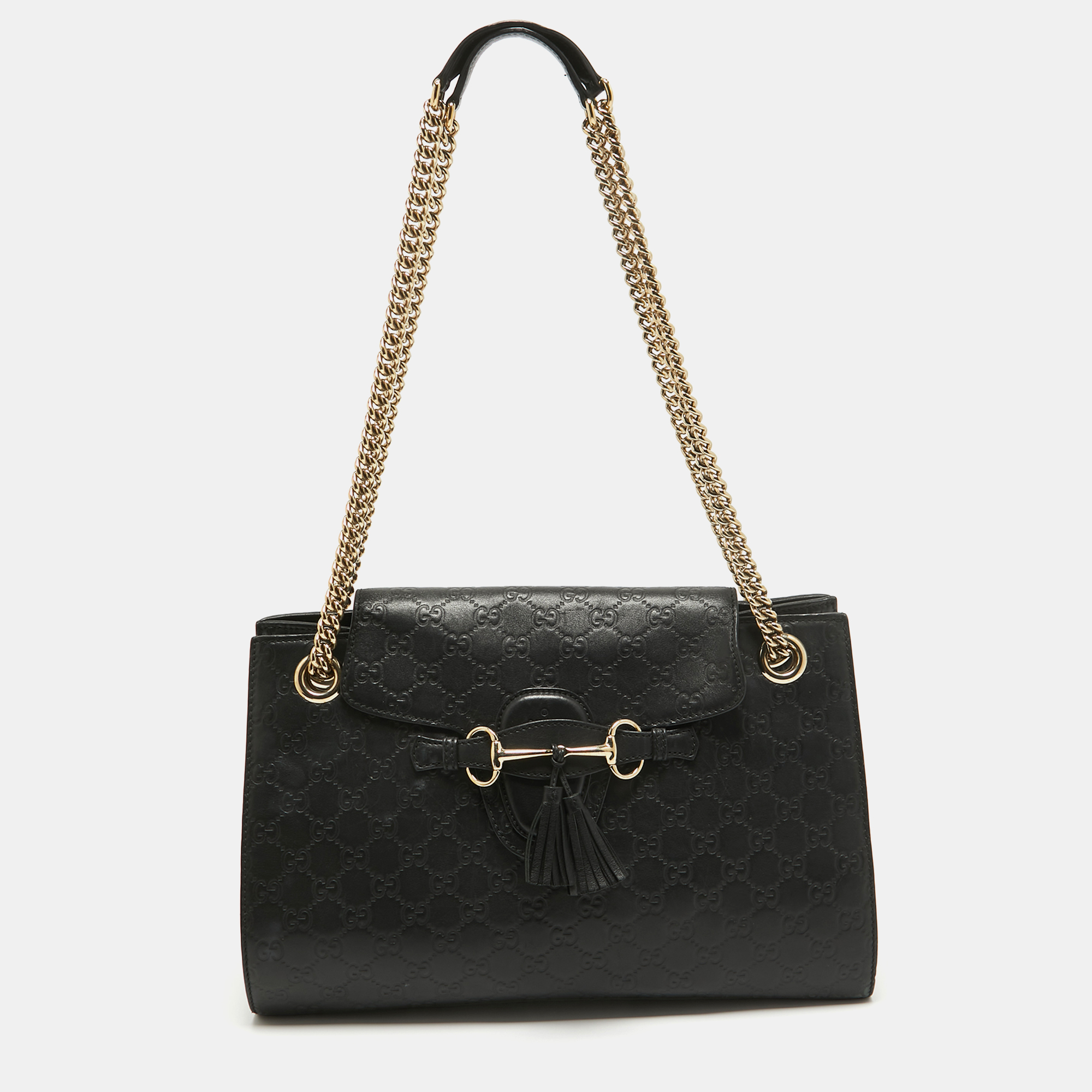 

Gucci Black Guccissima Leather  Emily Chain Shoulder Bag