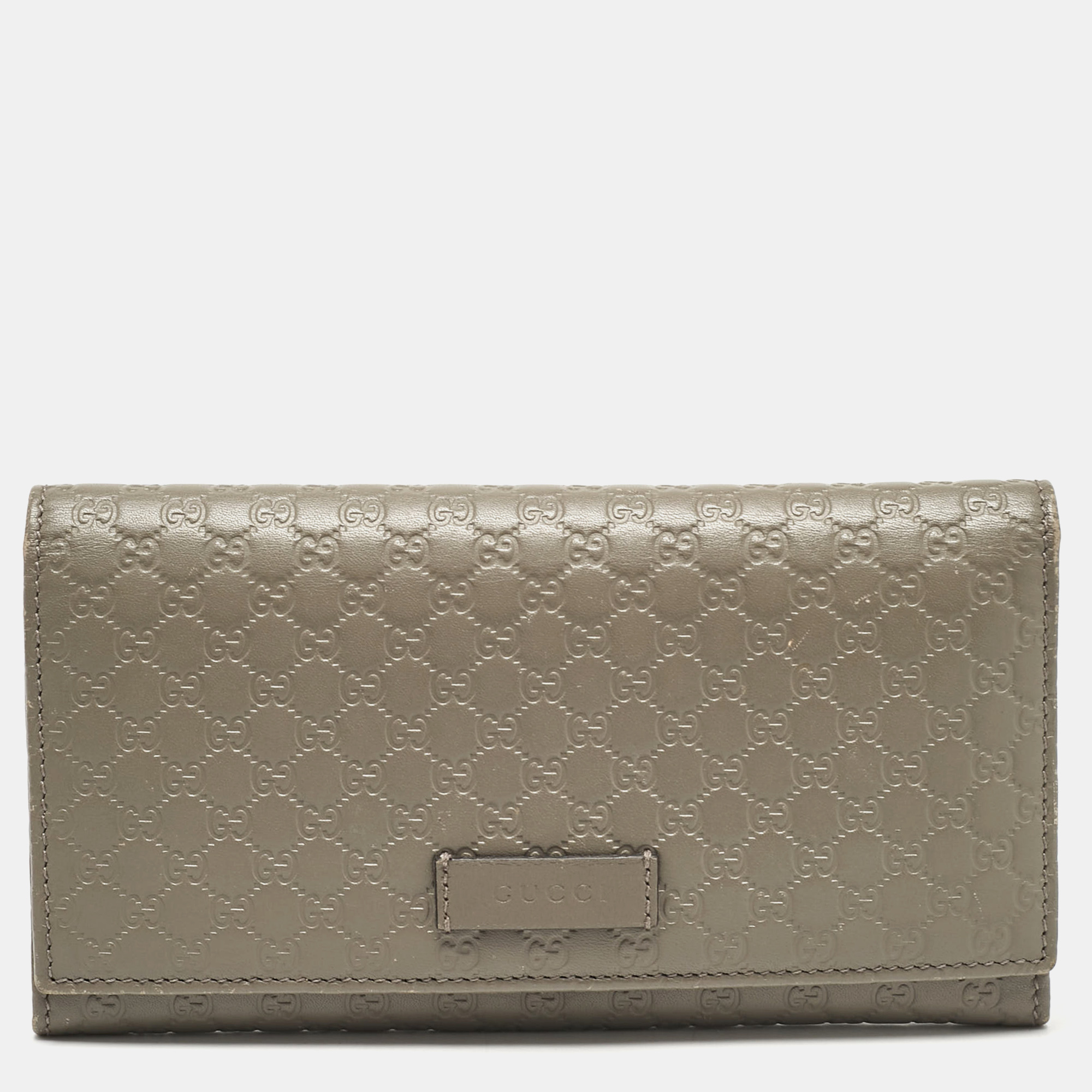 Pre-owned Gucci Grey Microssima Leather Flap Continental Wallet