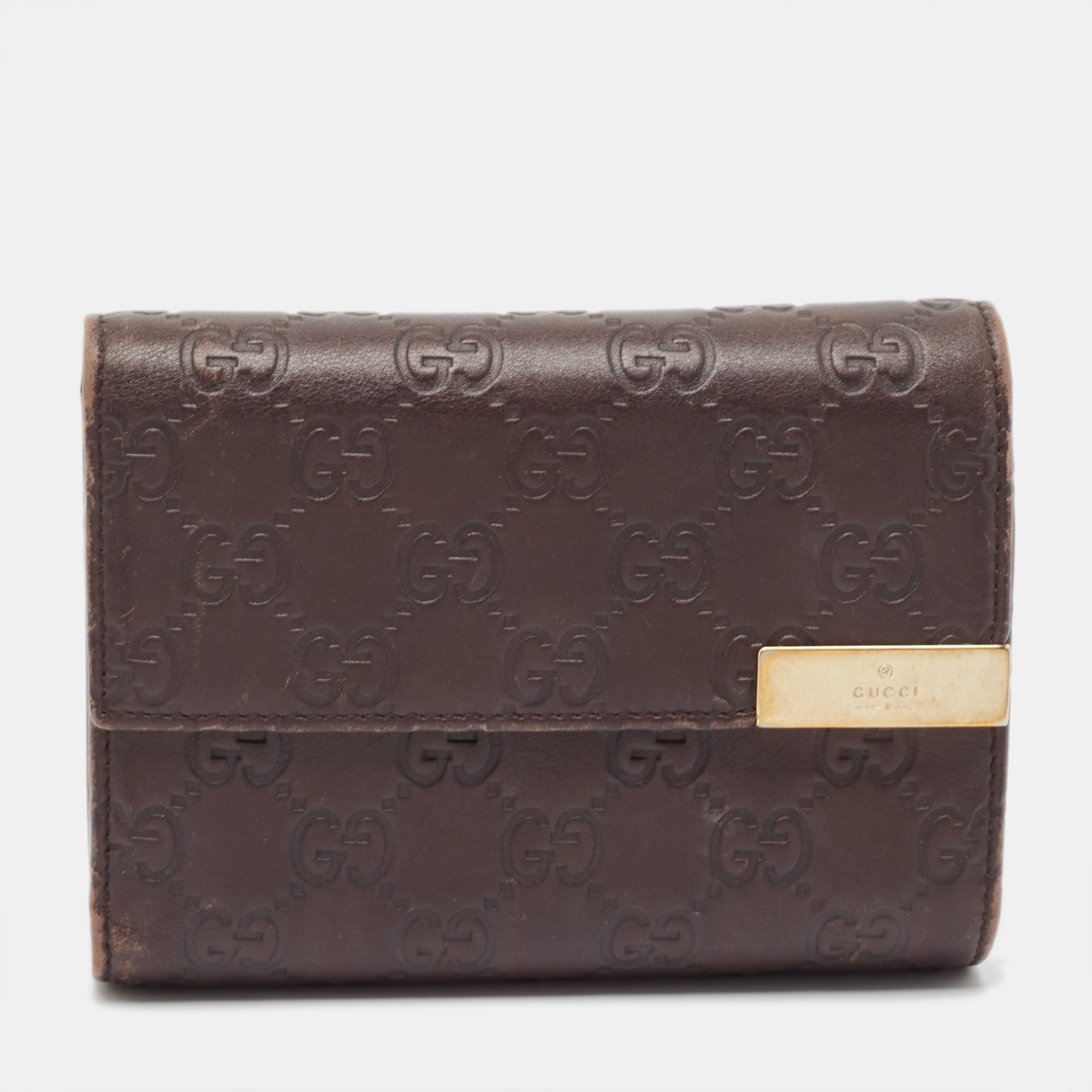 

Gucci Dark Brown Guccissima Leather Flap French Wallet