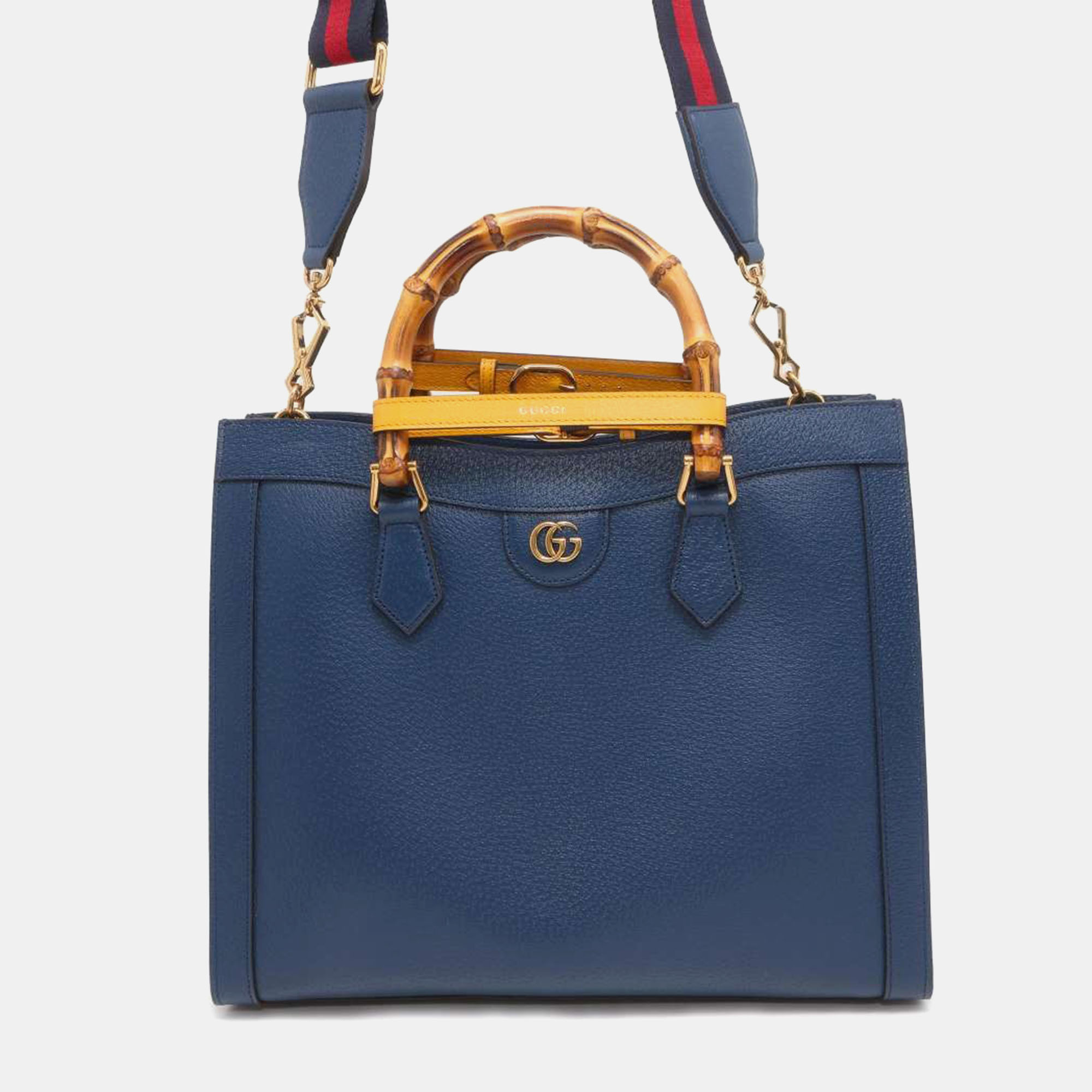 Pre-owned Gucci Royal Blue Leather Medium Bamboo Diana Tote Bag