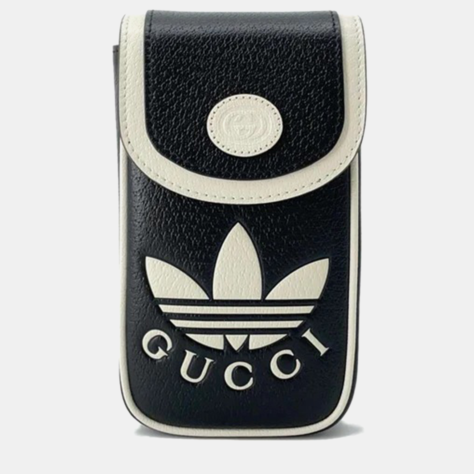 Pre-owned Gucci X Adidas Black/white Leather Phone Case Shoulder Bag