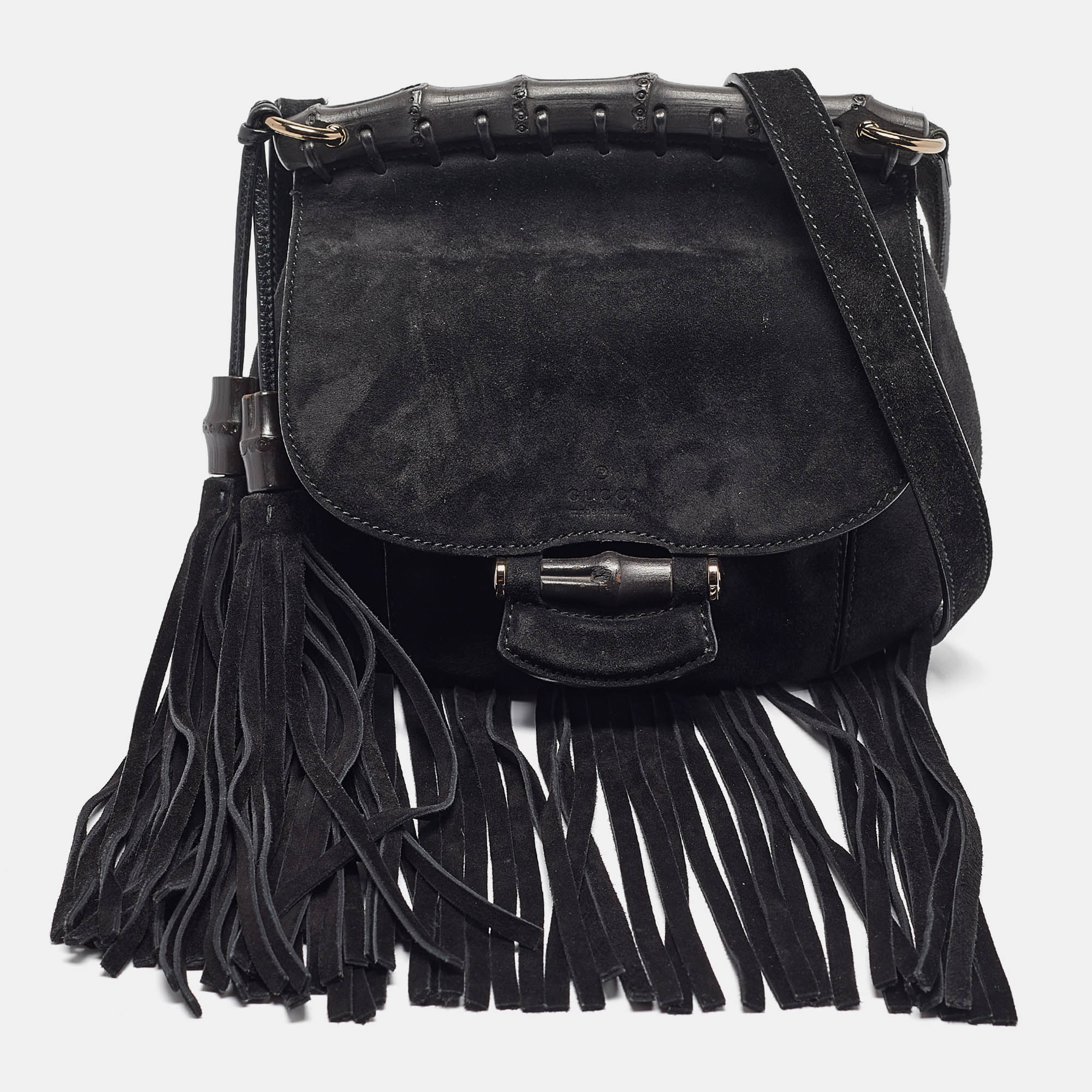 

Gucci Black Suede Nouveau Fringe Crossbody Bag