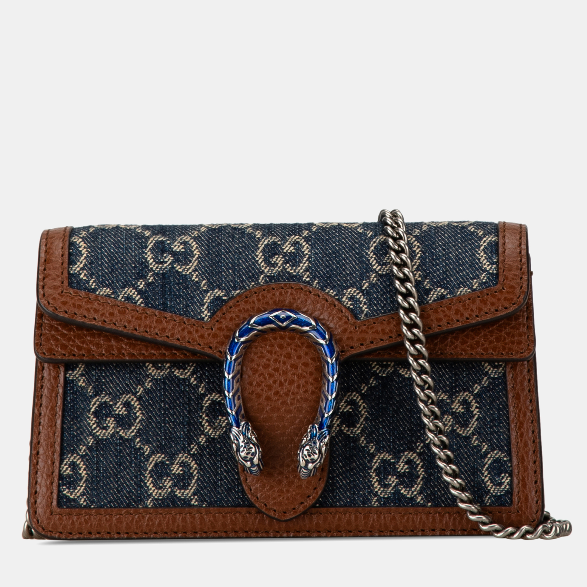 Pre-owned Gucci Super Mini Gg Denim Dionysus Crossbody Bag In Blue