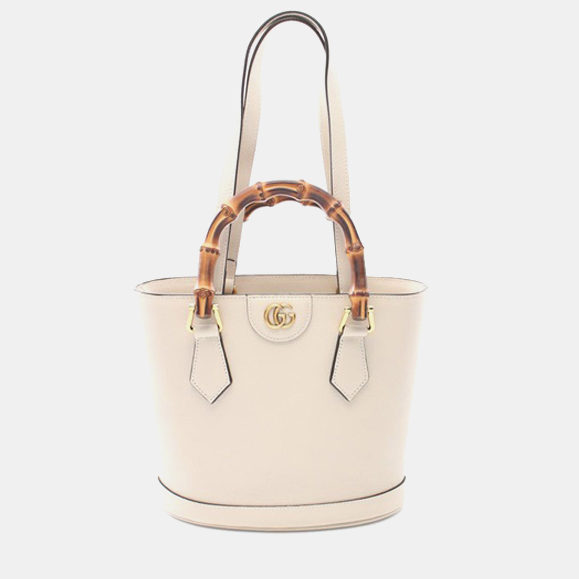 Pre-owned Gucci Small Bamboo Diana Leather Satchel Bag In White