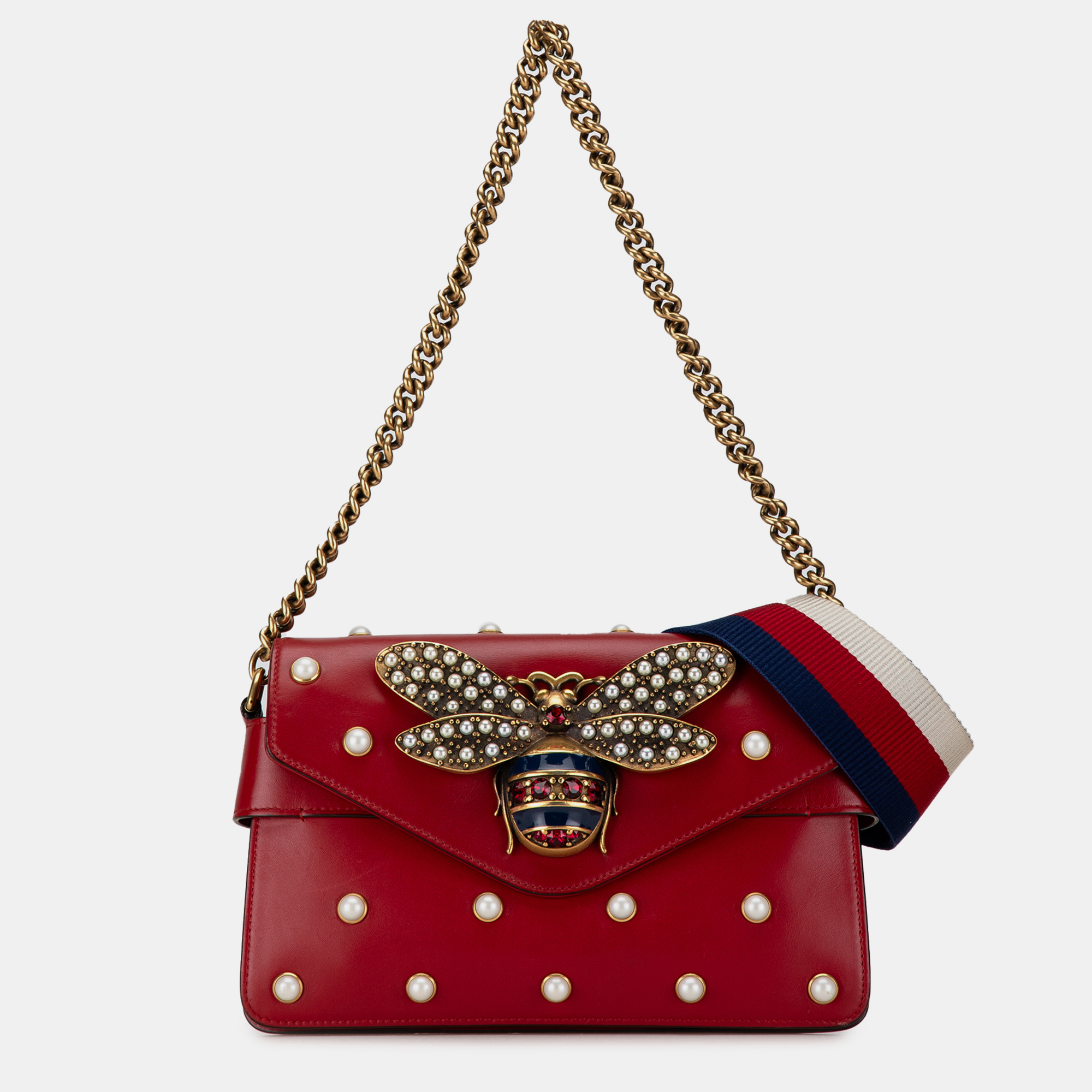 

Gucci Red Leather Mini Queen Margaret Broadway Satchel Bag