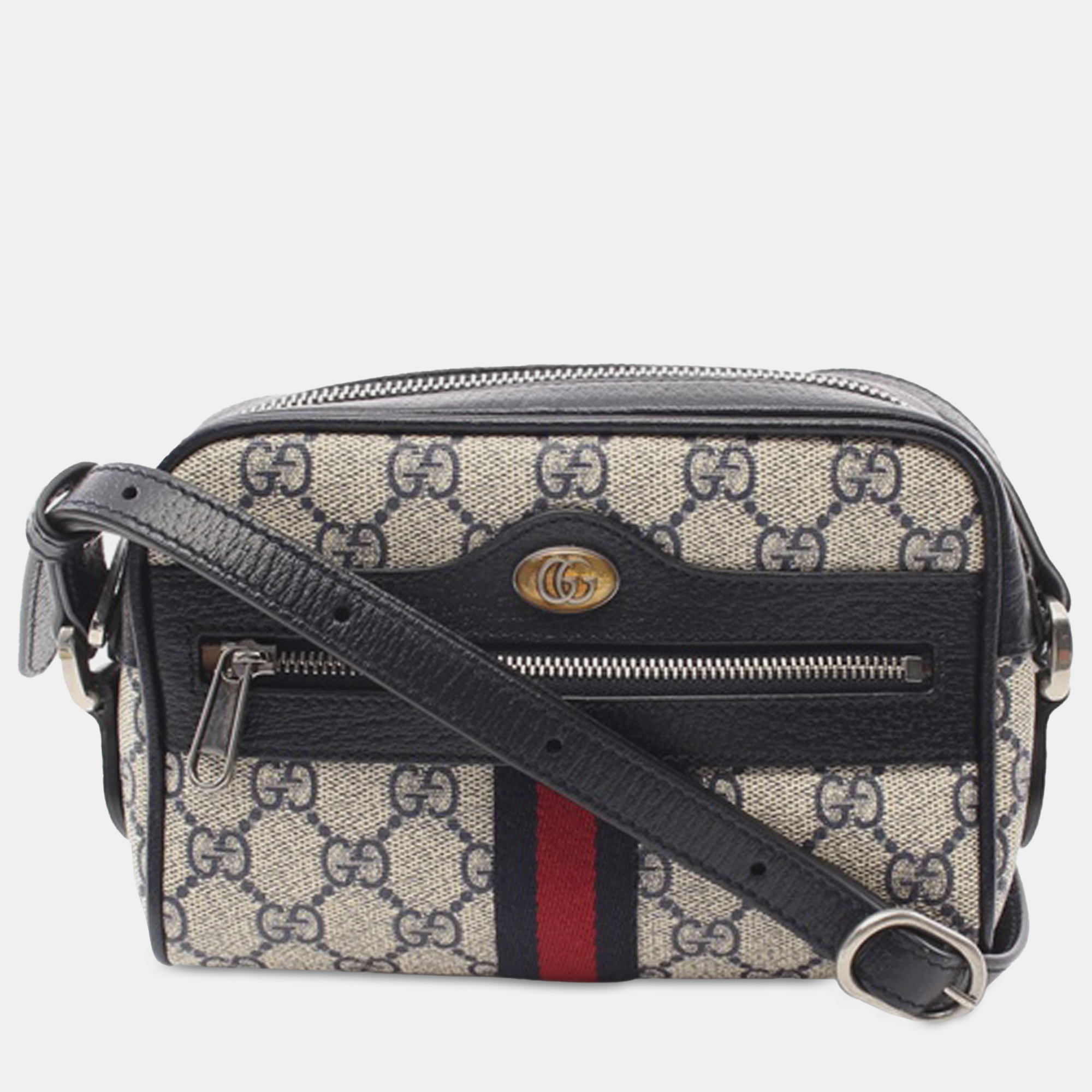 Pre-owned Gucci Mini Gg Supreme Ophidia Crossbody Bag In Brown