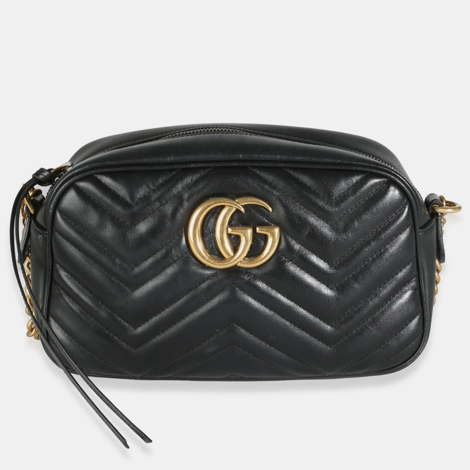 

Gucci Black Matelasse Leather Small GG Marmont Chain Bag Bag