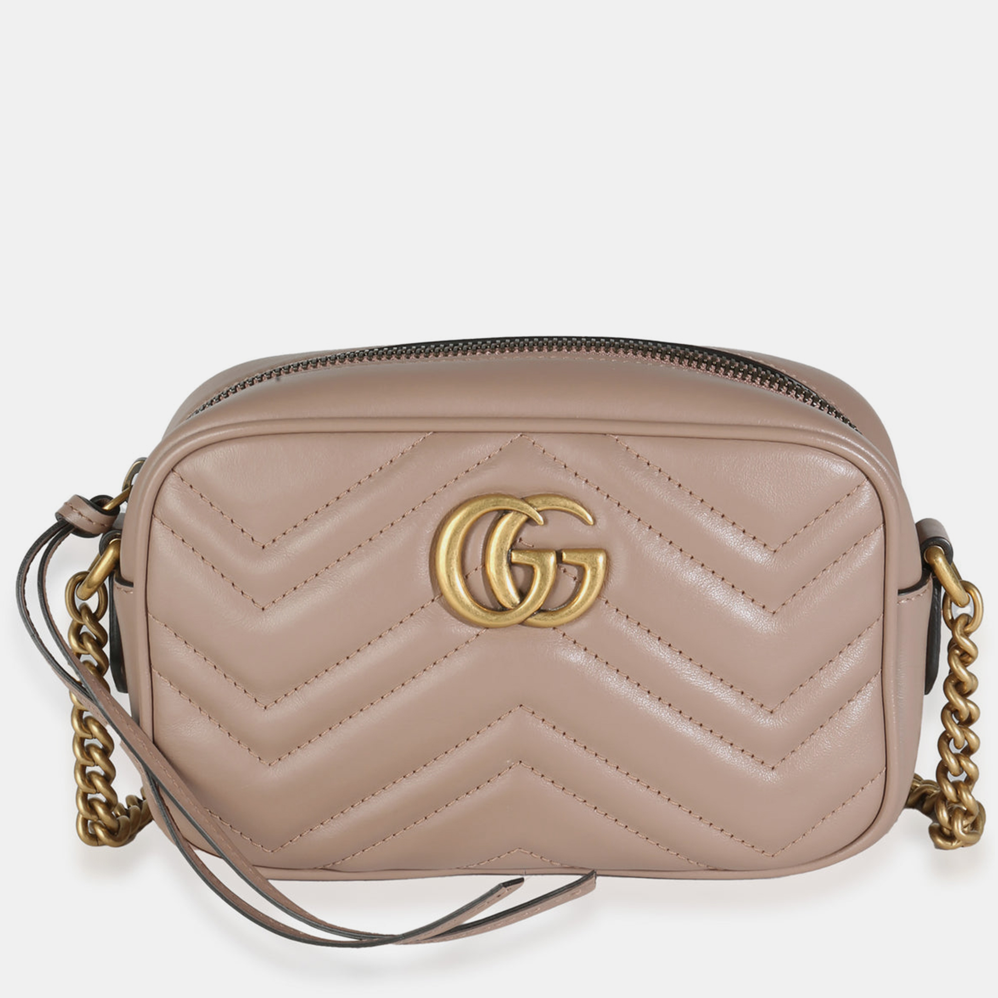 Pre-owned Gucci Beige Matelasse Calfskin Small Gg Marmont Shoulder Bag Bag