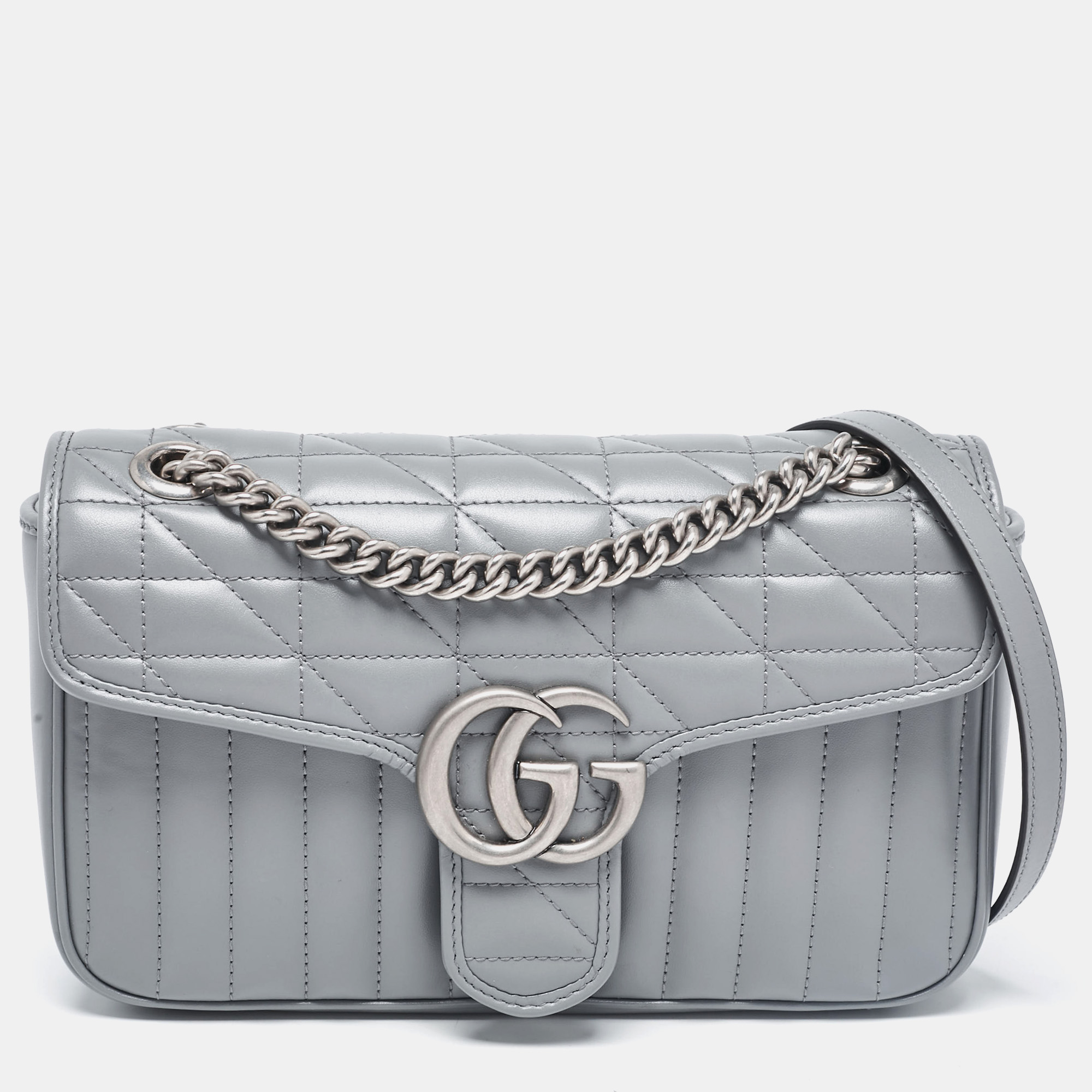 

Gucci Grey Mix Quilted Leather  GG Marmont Shoulder Bag