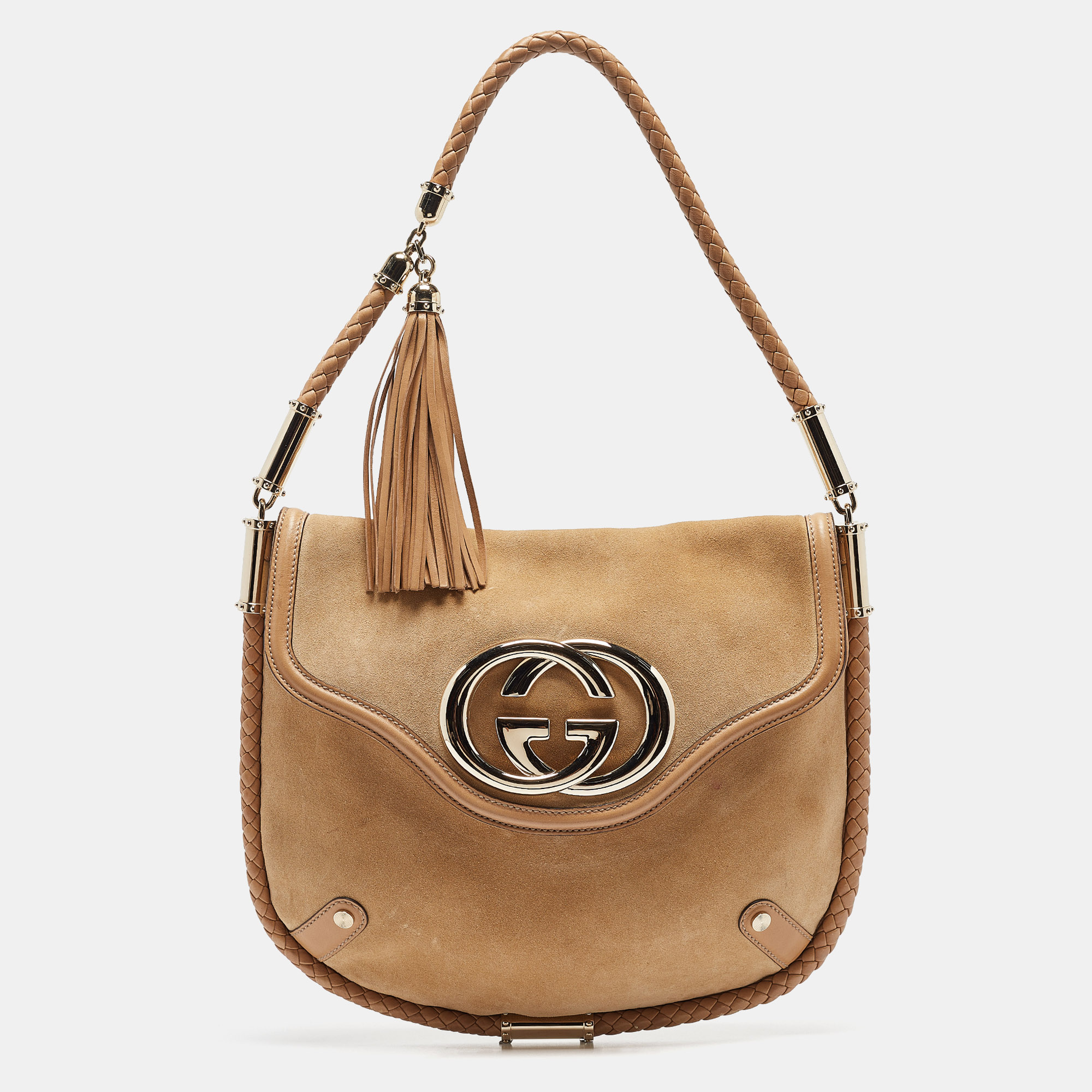 

Gucci Tan Suede  Britt Tassel Hobo