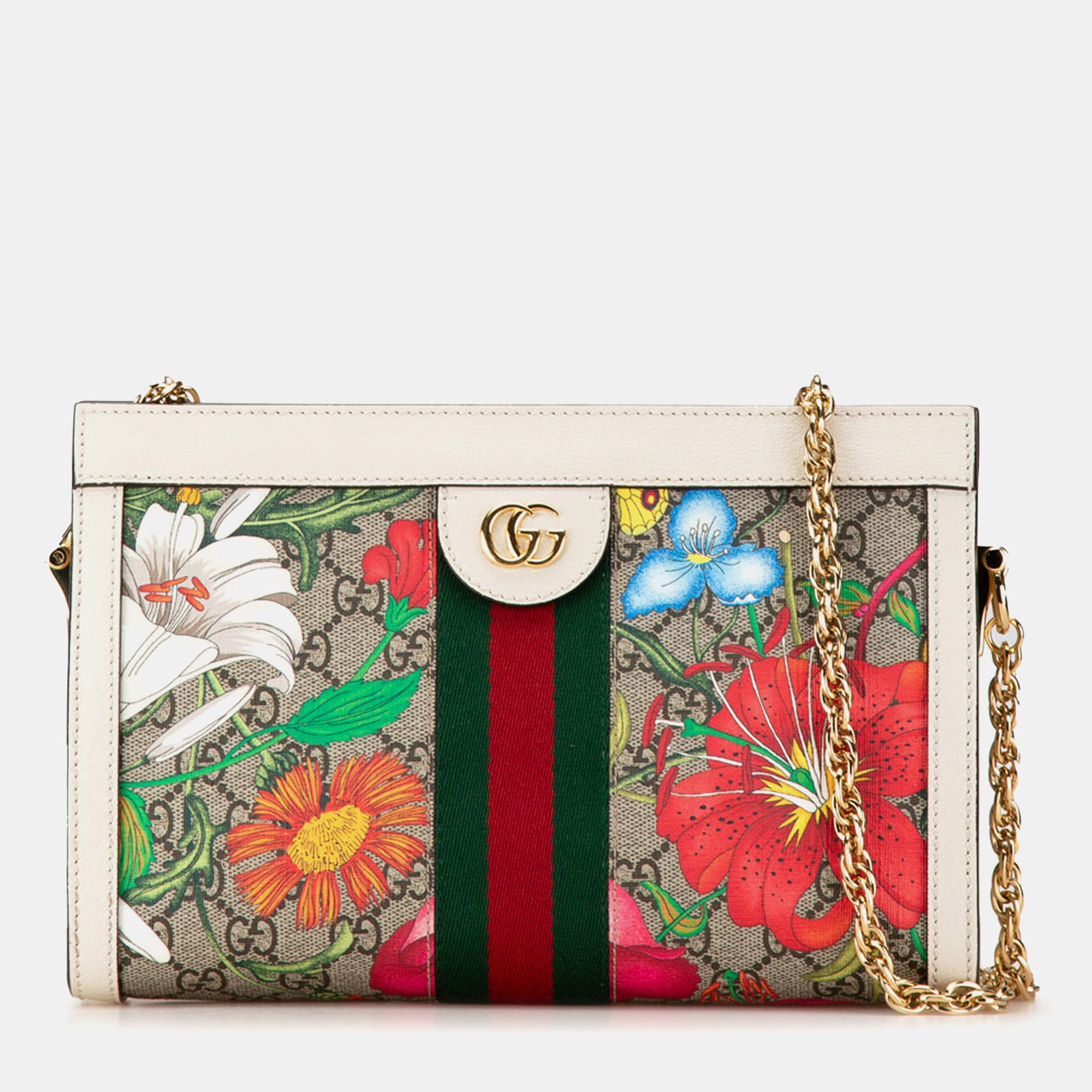 

Gucci Small GG Supreme Flora Ophidia Chain Shoulder Bag, Brown