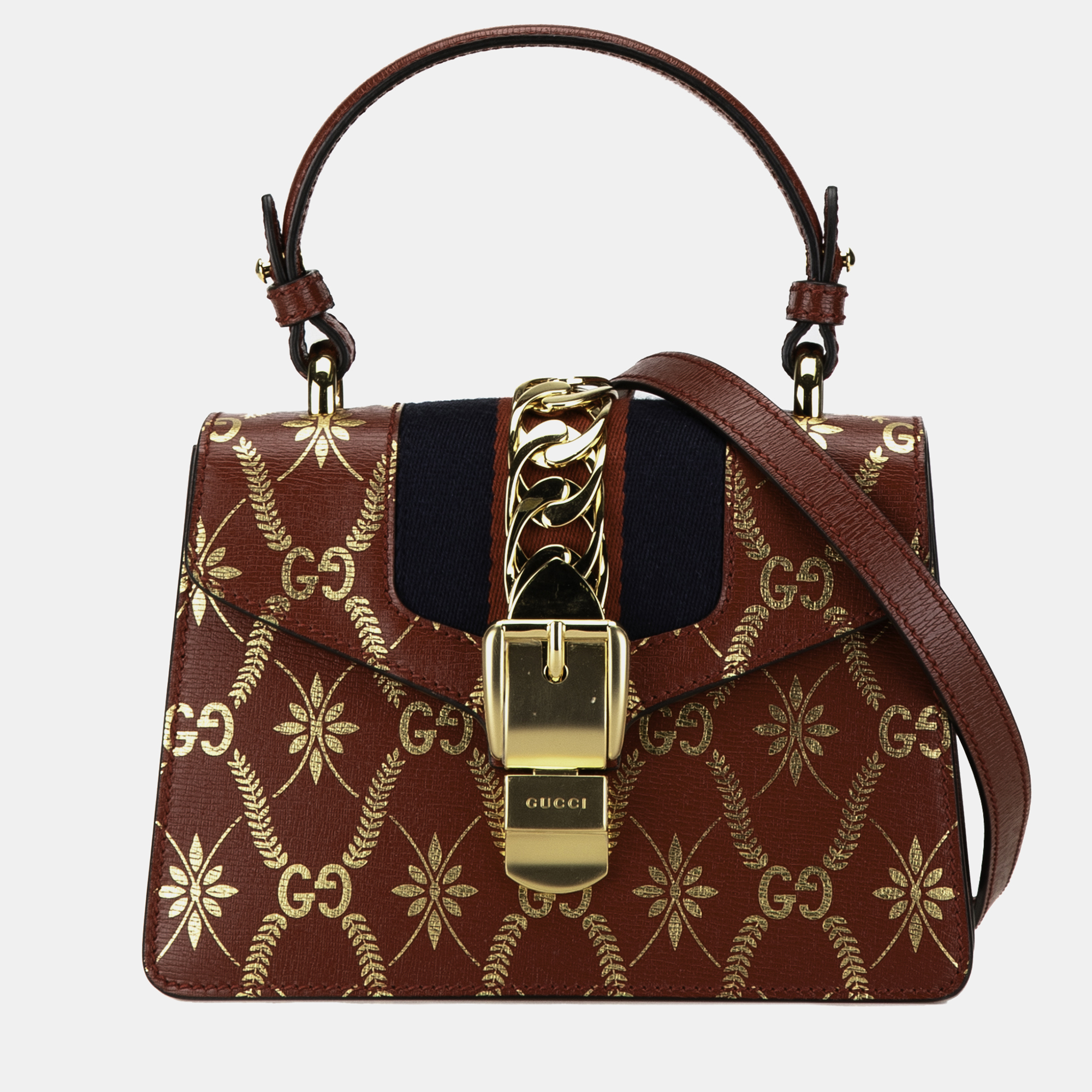 

Gucci Red Printed Calfskin Sylvie Mini Satchel Bag