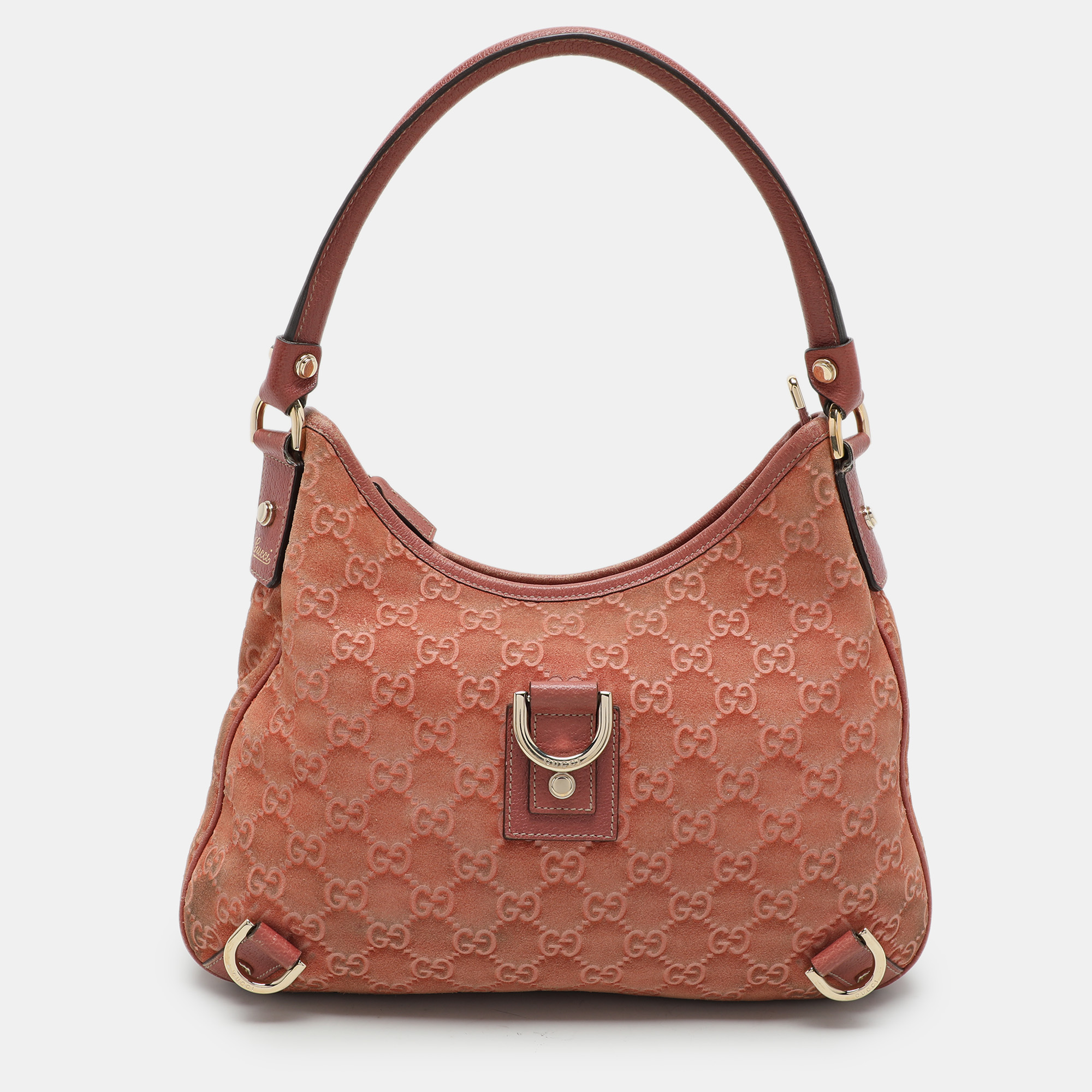 

Gucci Pink Guccisssima Suede Abbey D-Ring Hobo