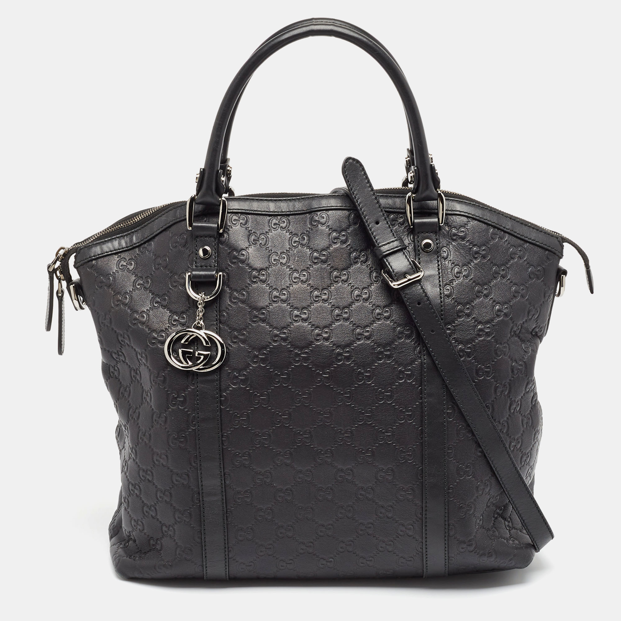 

Gucci Black Guccissima Leather GG Charm Dome Satchel