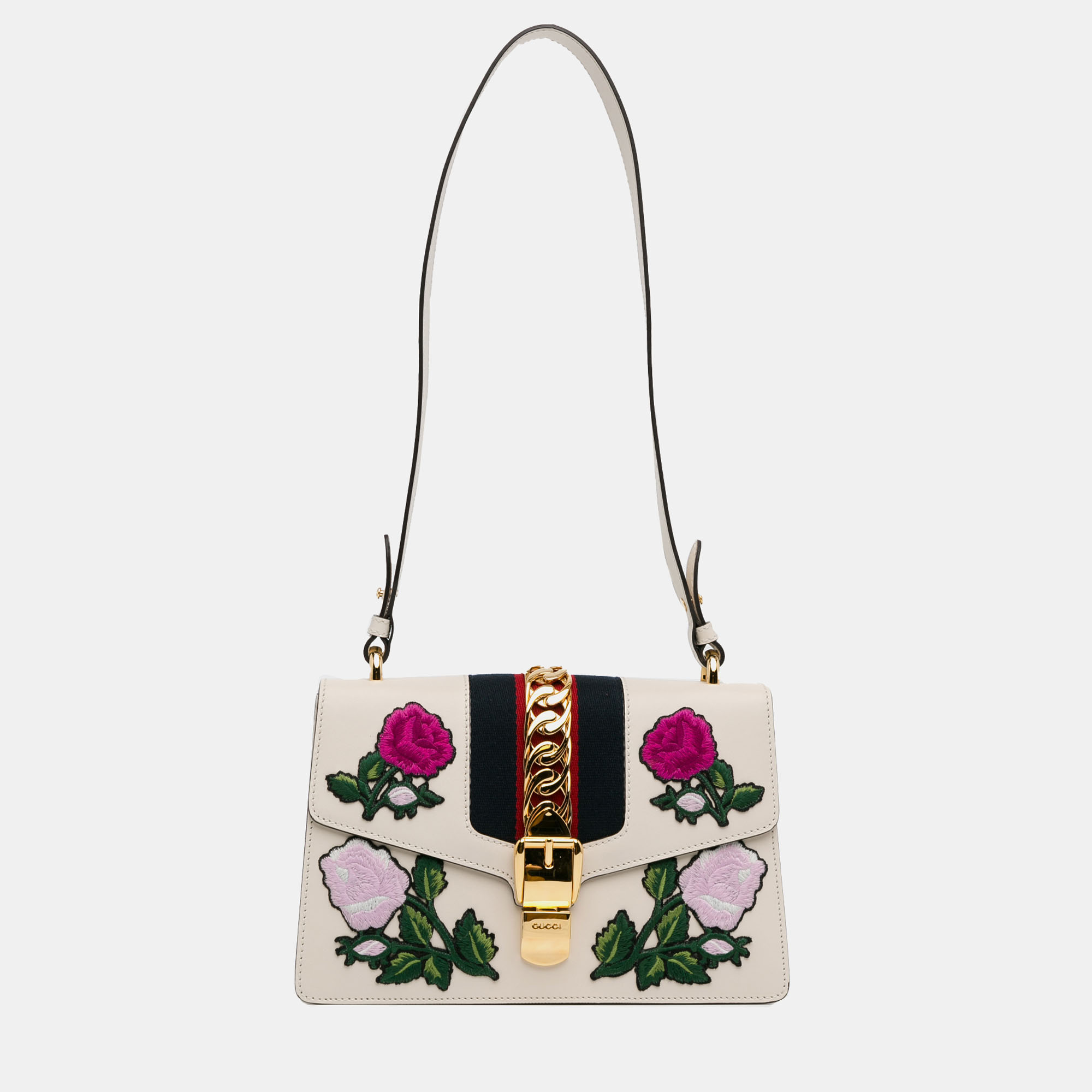 

Gucci Small Floral Embroidered Sylvie Crossbody Bag, White