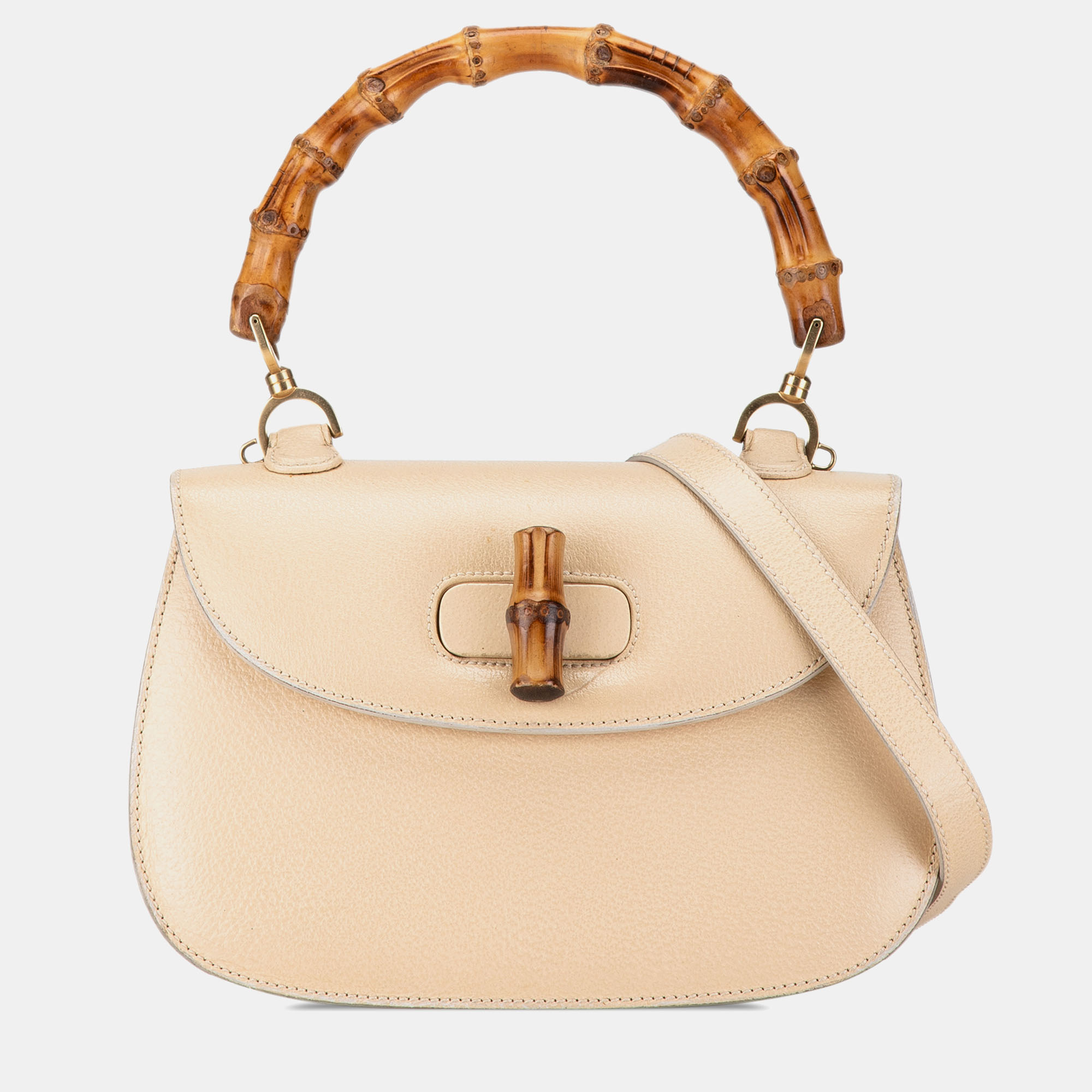 Pre-owned Gucci Bamboo Night Satchel In Beige