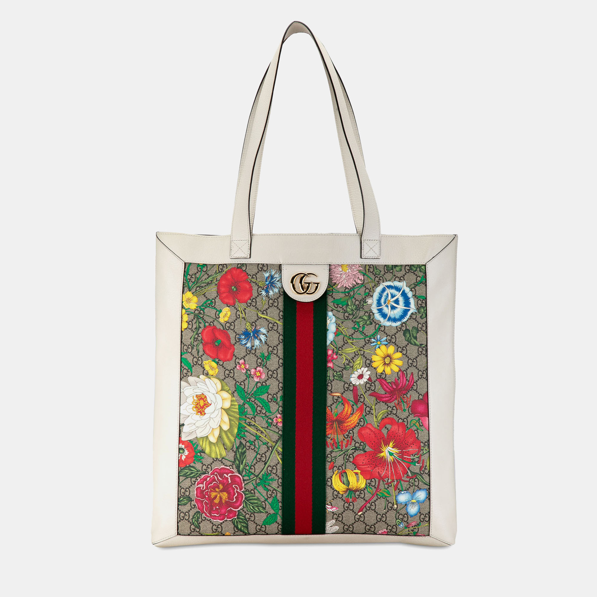 

Gucci GG Supreme Flora Ophidia Tote Bag, White