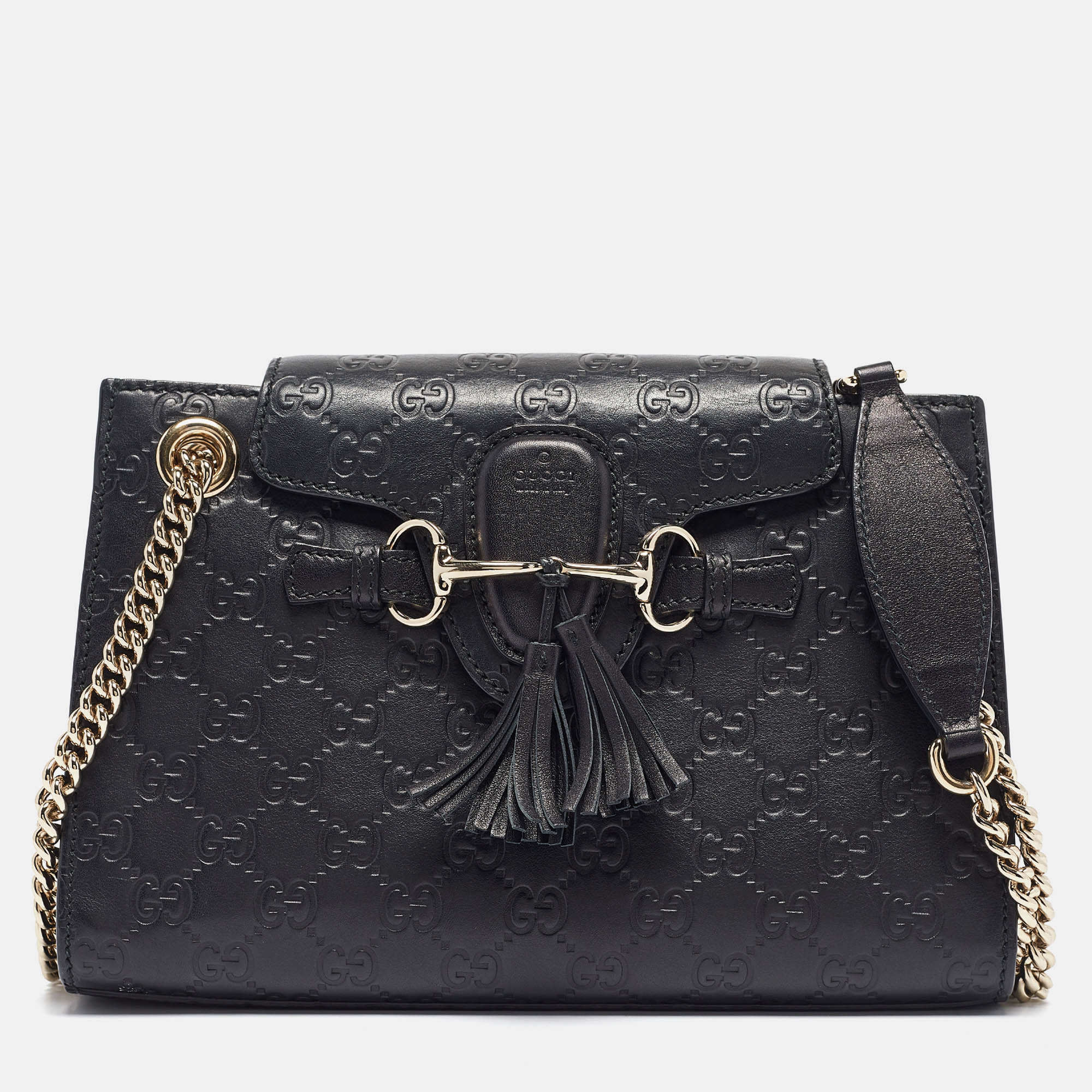 

Gucci Black Guccissima Leather Small Emily Chain Shoulder Bag