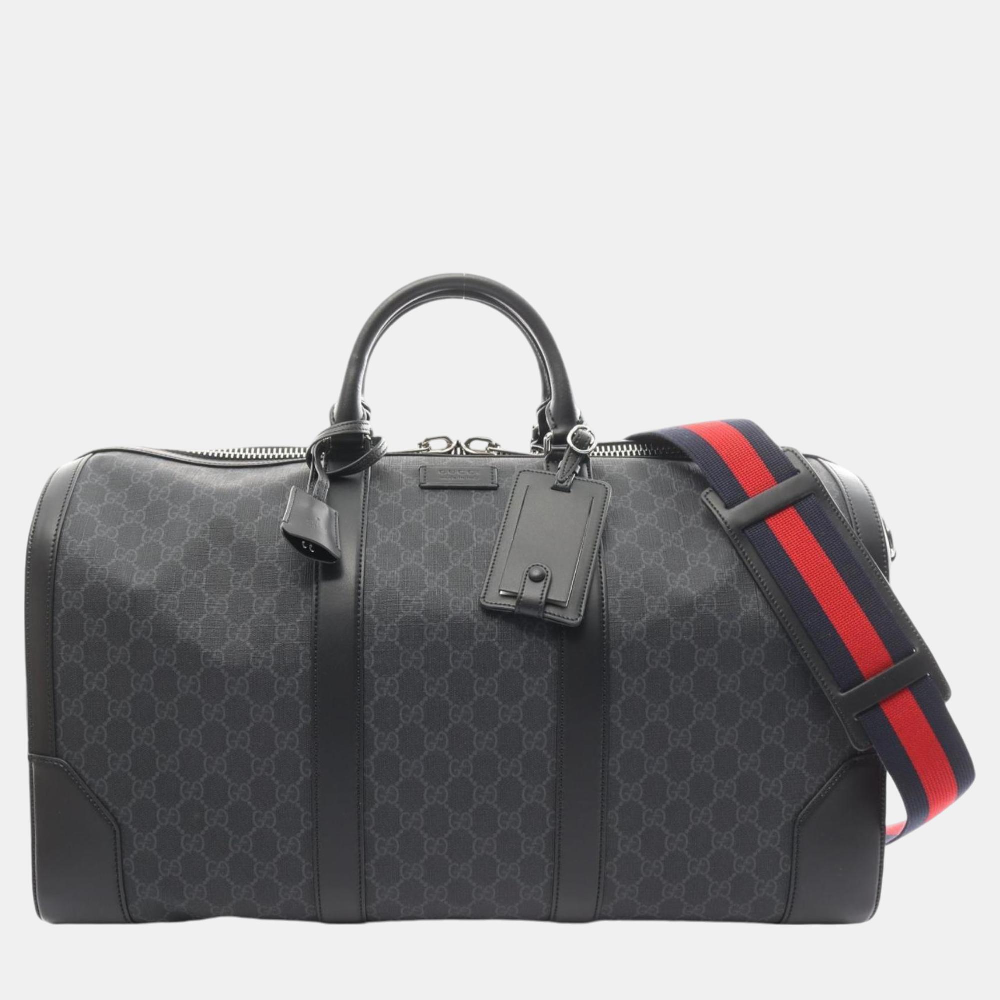 

Gucci Black Grey Coated Canvas Leather GG Supreme Boston Bag