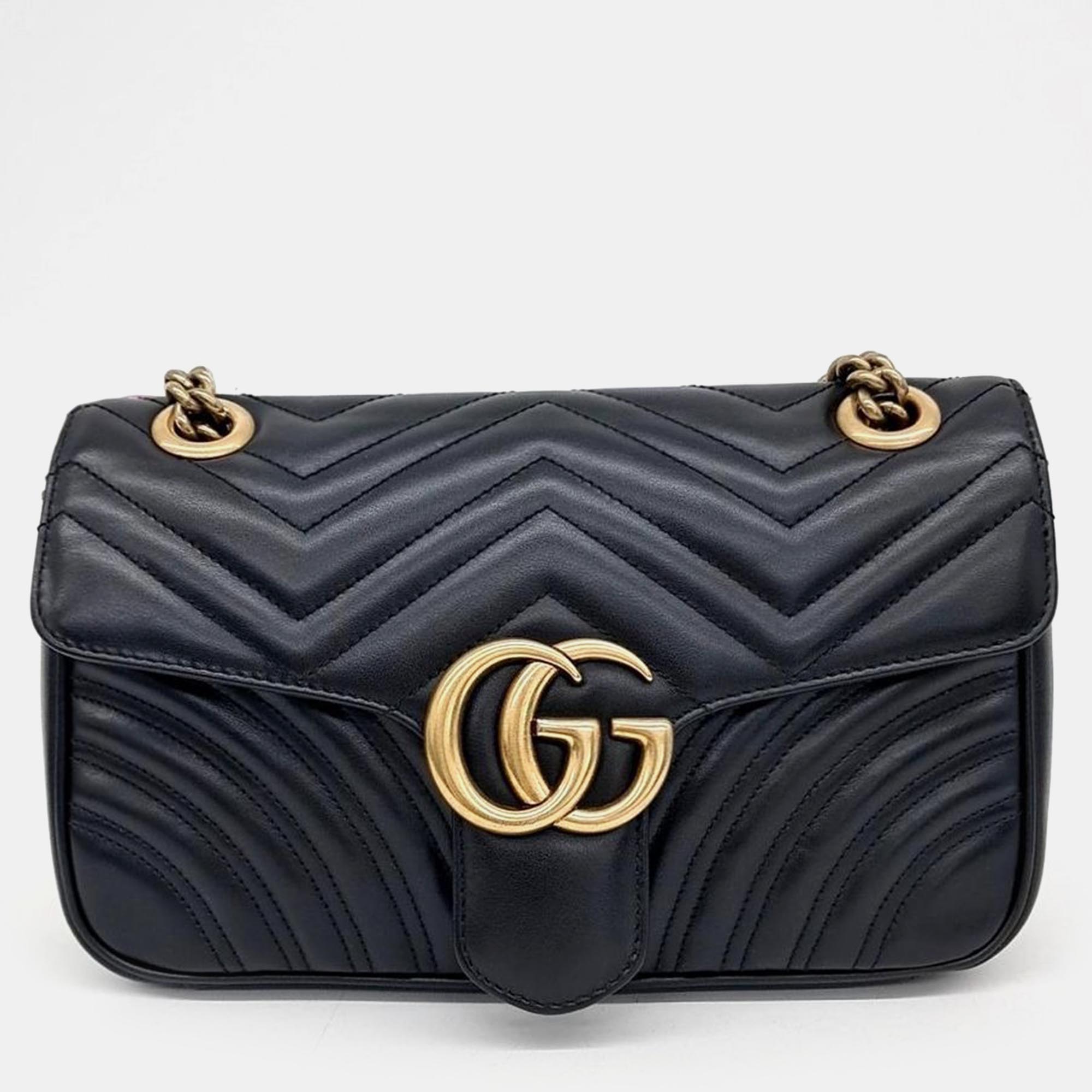 Pre-owned Gucci Marmont Matrace Shoulder Bag In Black