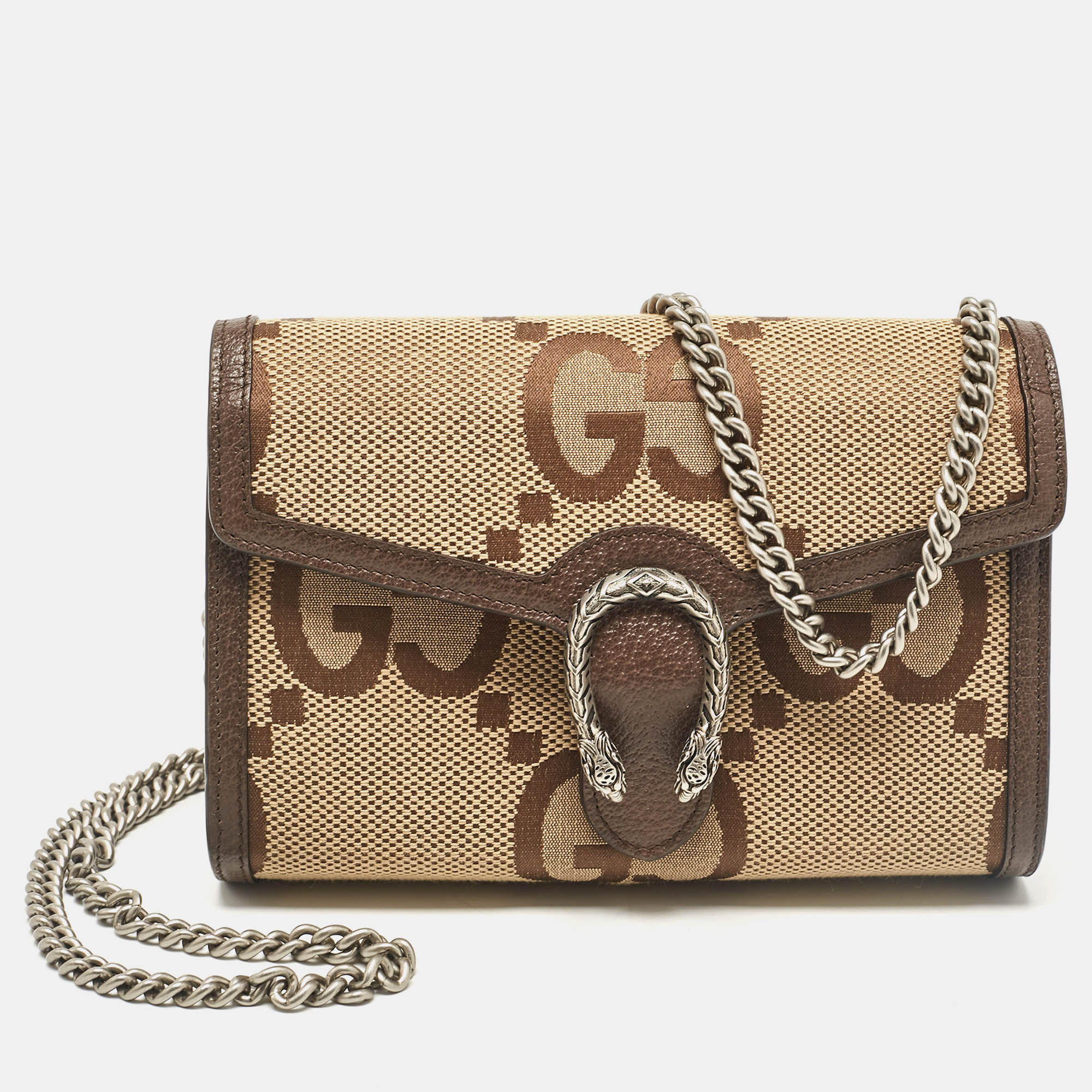 

Gucci Brown/Beige Jumbo GG Canvas Dionysus Wallet On Chain