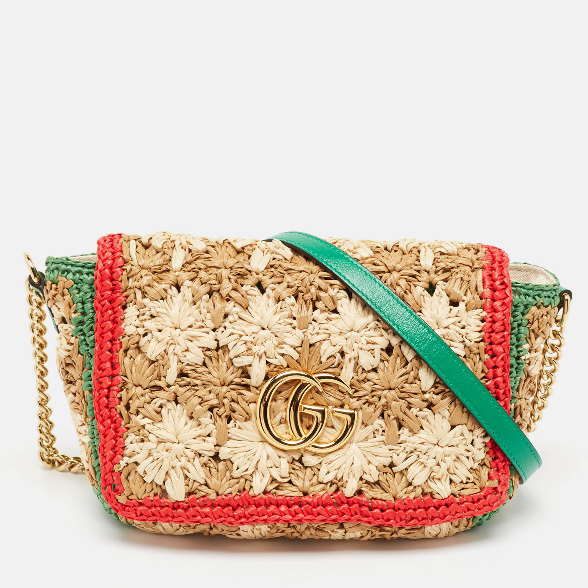 

Gucci Multicolor Straw and Leather GG Marmont Crochet Shoulder Bag