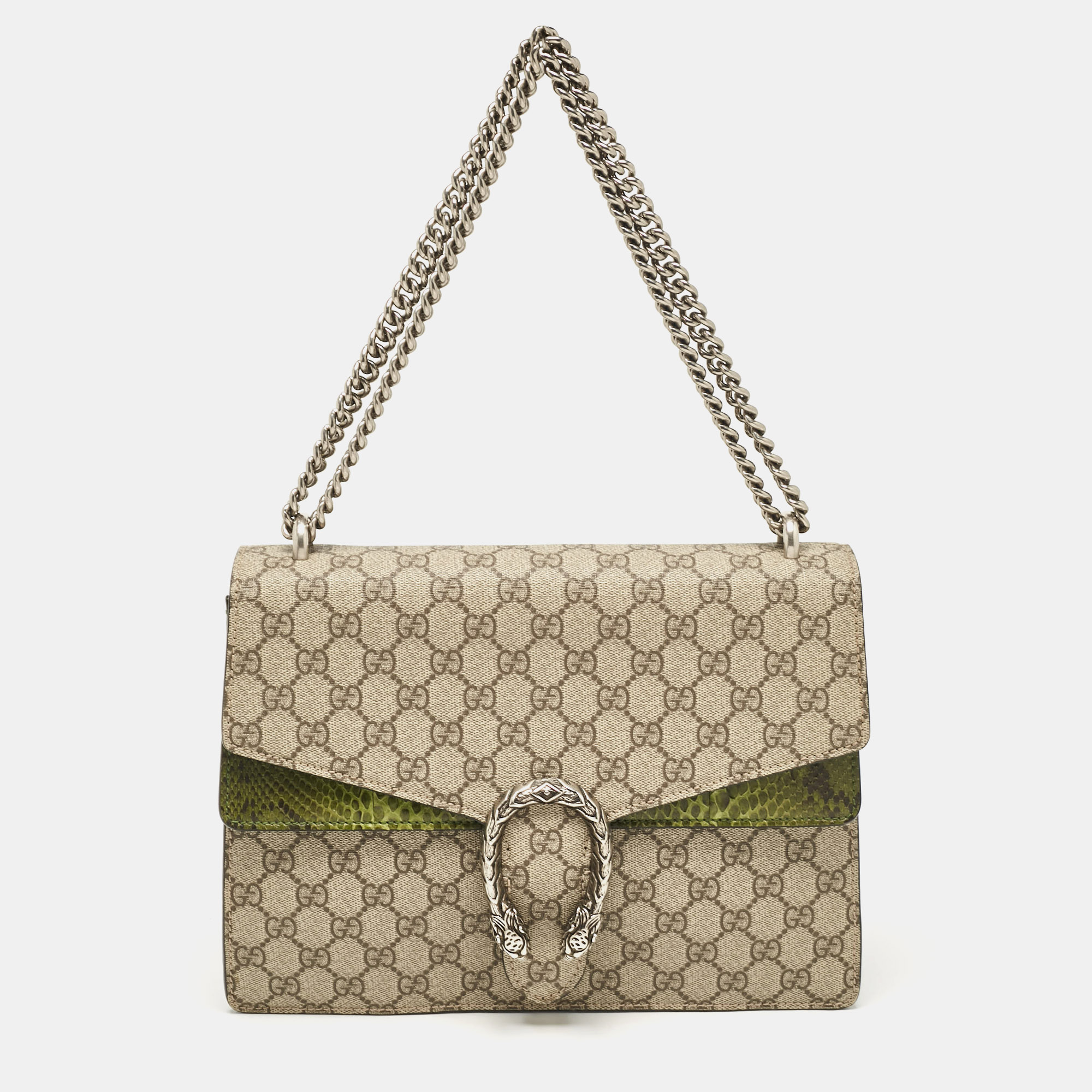 

Gucci Beige/Green GG Supreme Canvas and Python  Dionysus Shoulder Bag